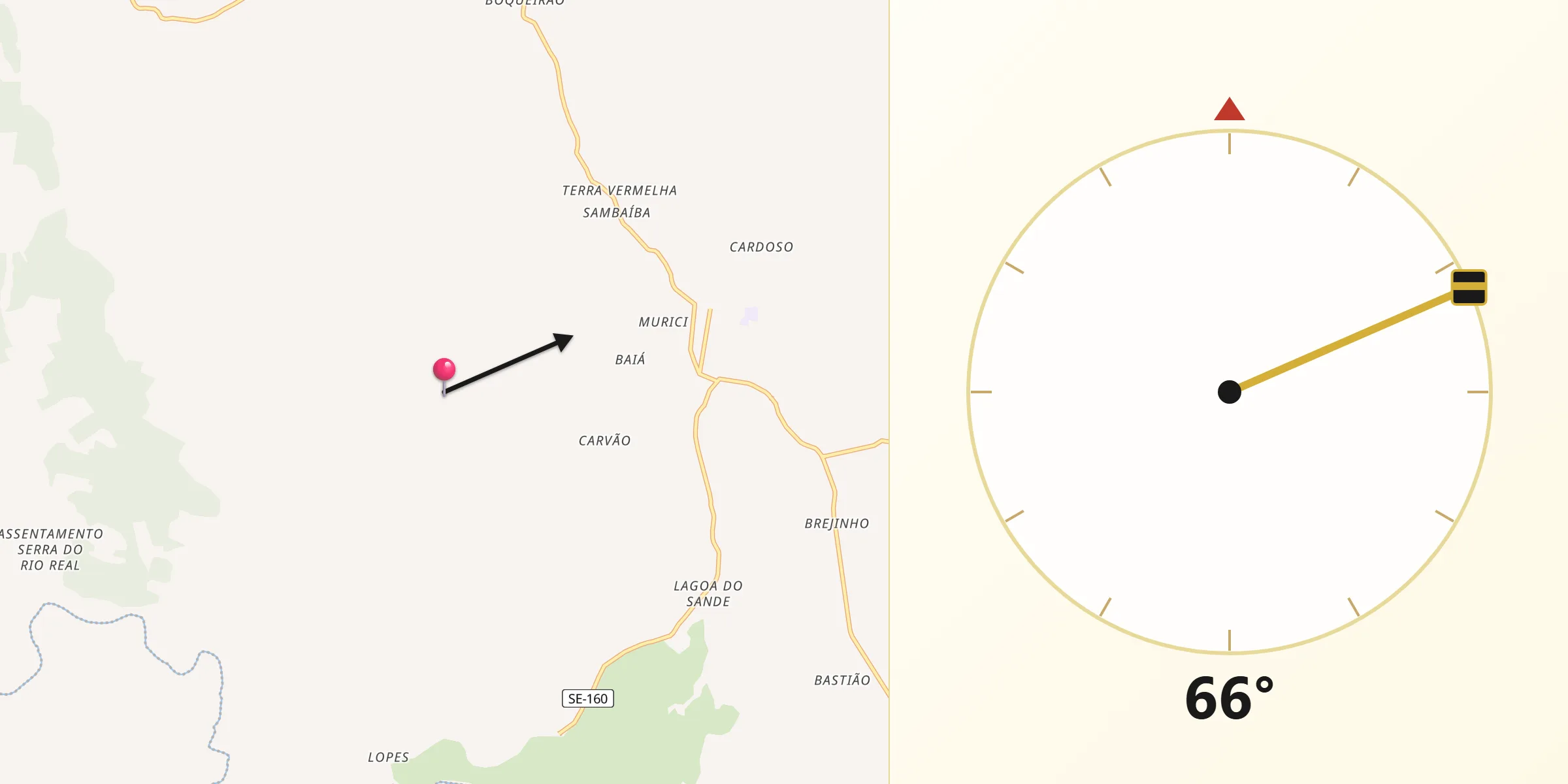 Direção da Qibla a partir de Tomar do Geru