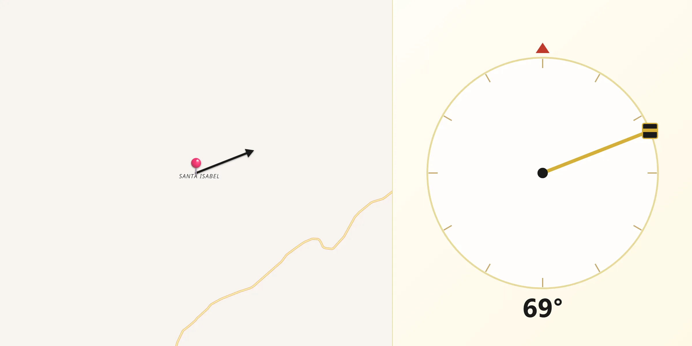 Direção da Qibla a partir de Santa Rosa do Tocantins