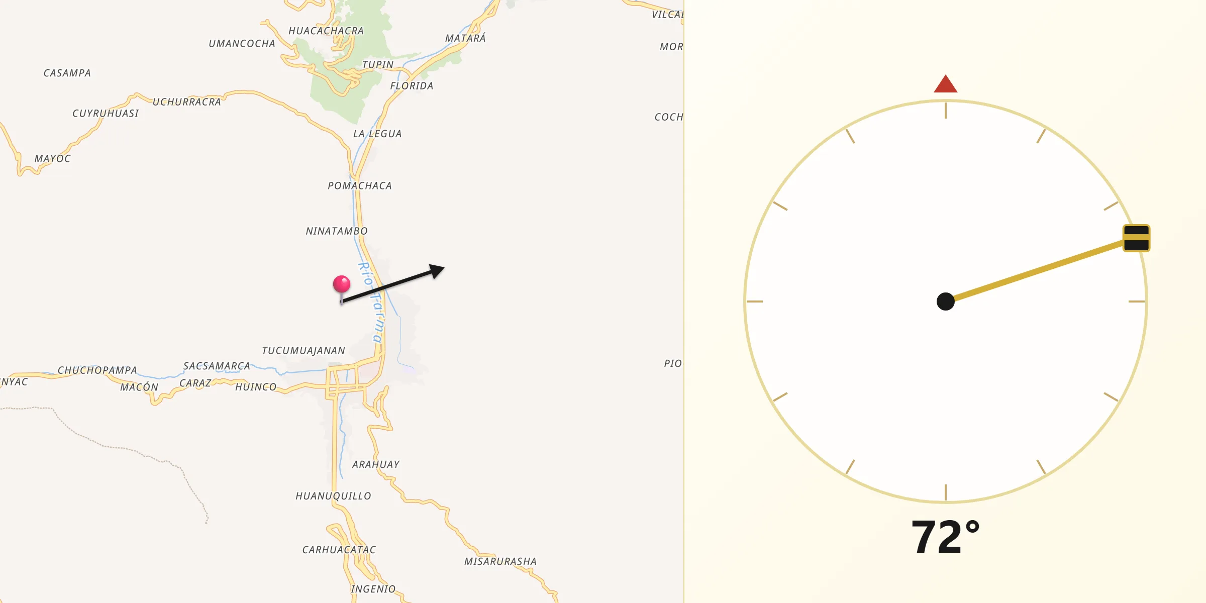 Dirección de la Qibla desde Provincia de Tarma