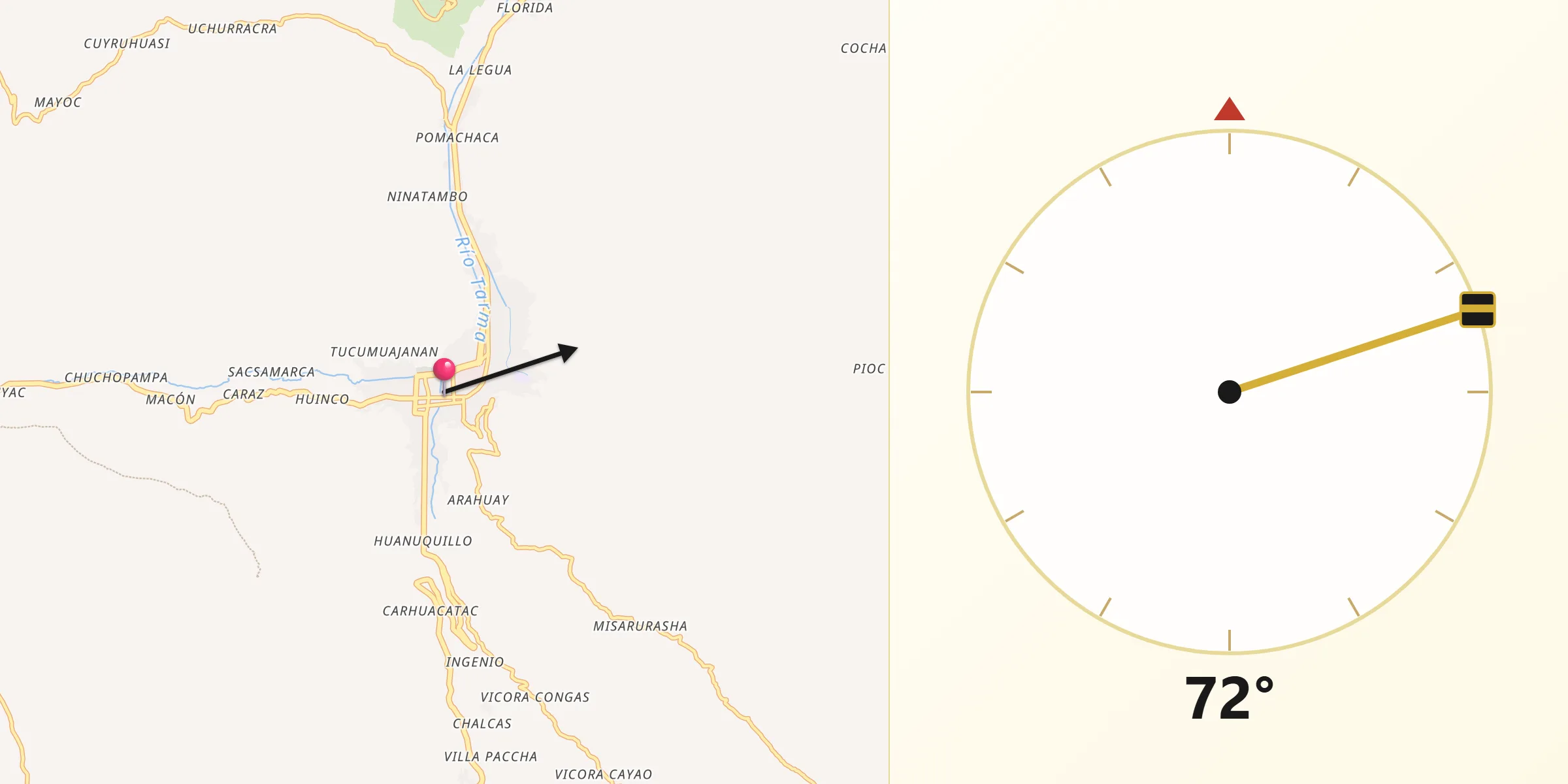 Dirección de la Qibla desde Tarma