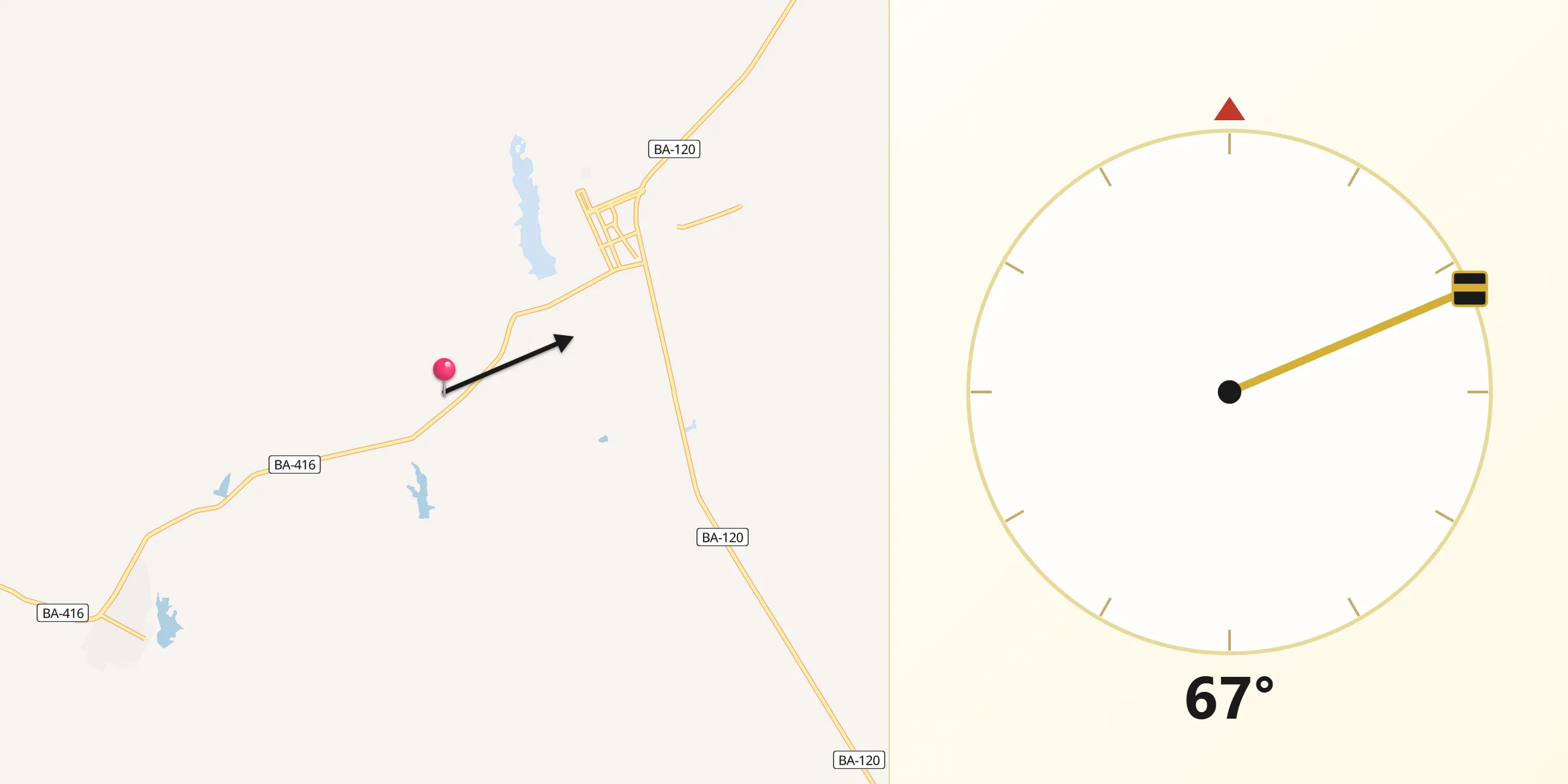 Direção da Qibla a partir de Valente