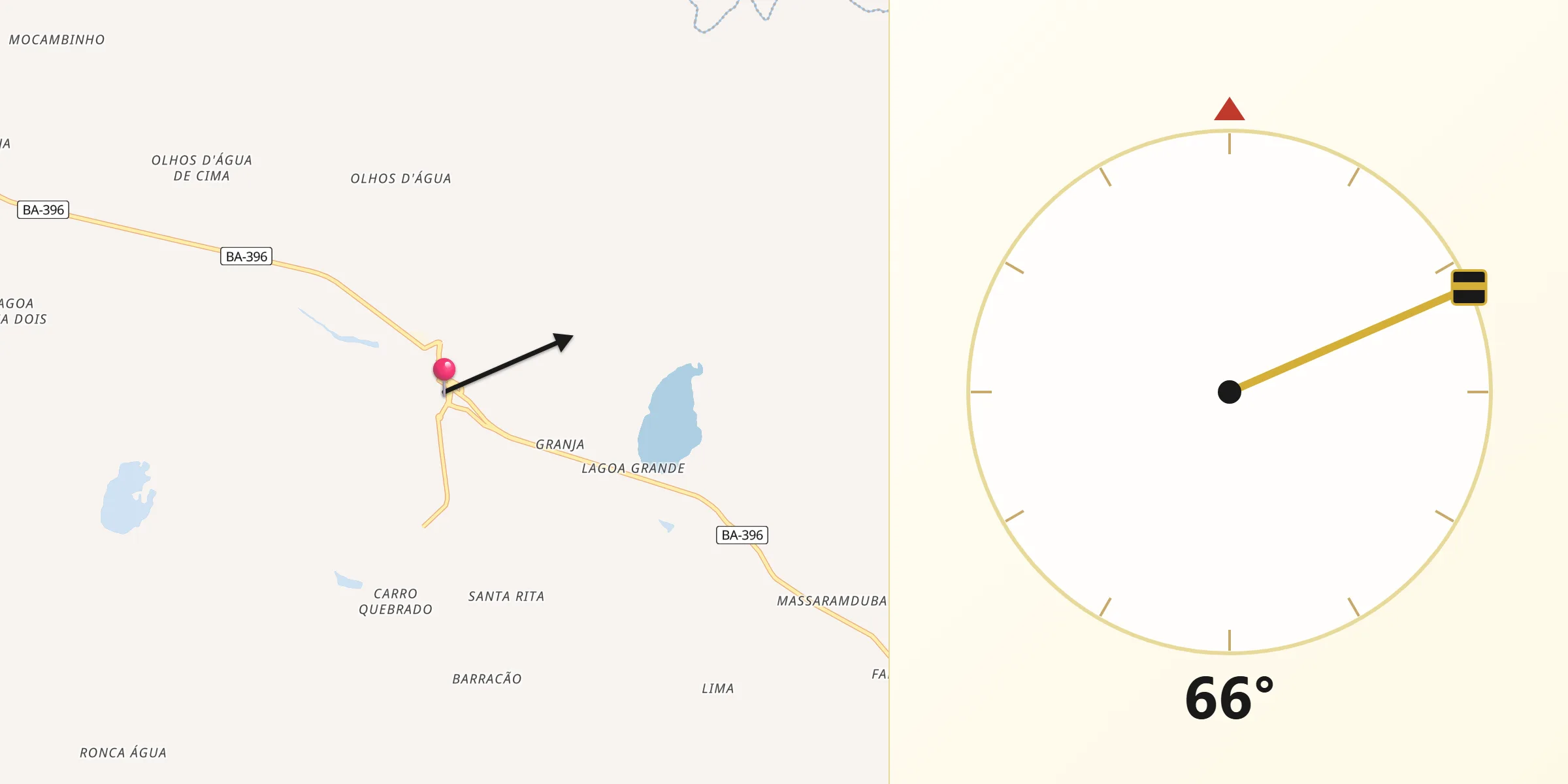 Direção da Qibla a partir de Rio Real