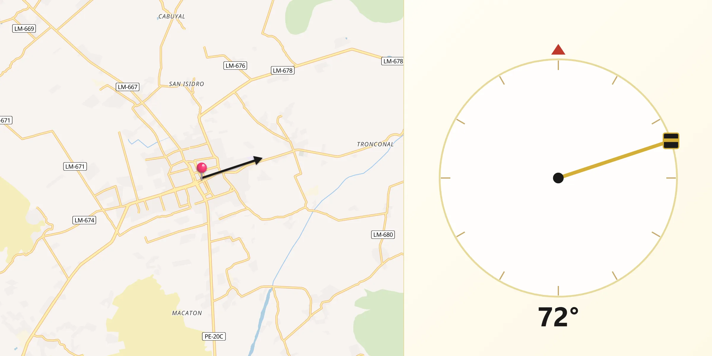 Dirección de la Qibla desde Huaral