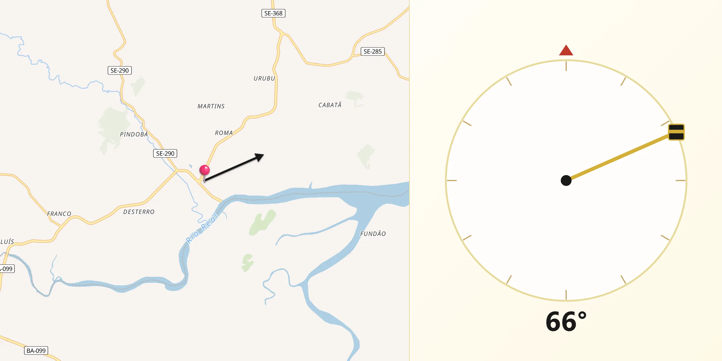 Direção da Qibla a partir de Indiaroba