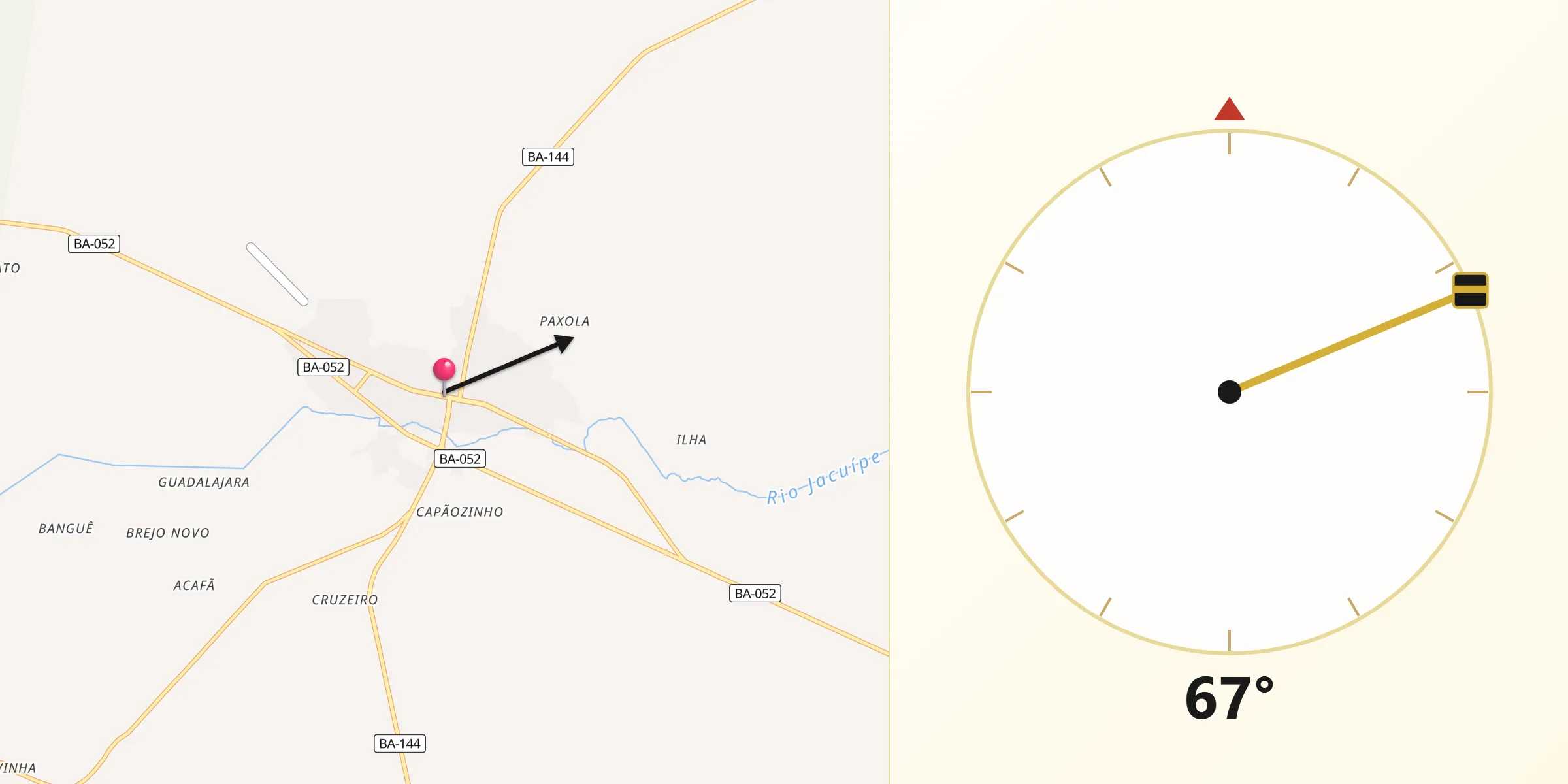Direção da Qibla a partir de Morro do Chapéu