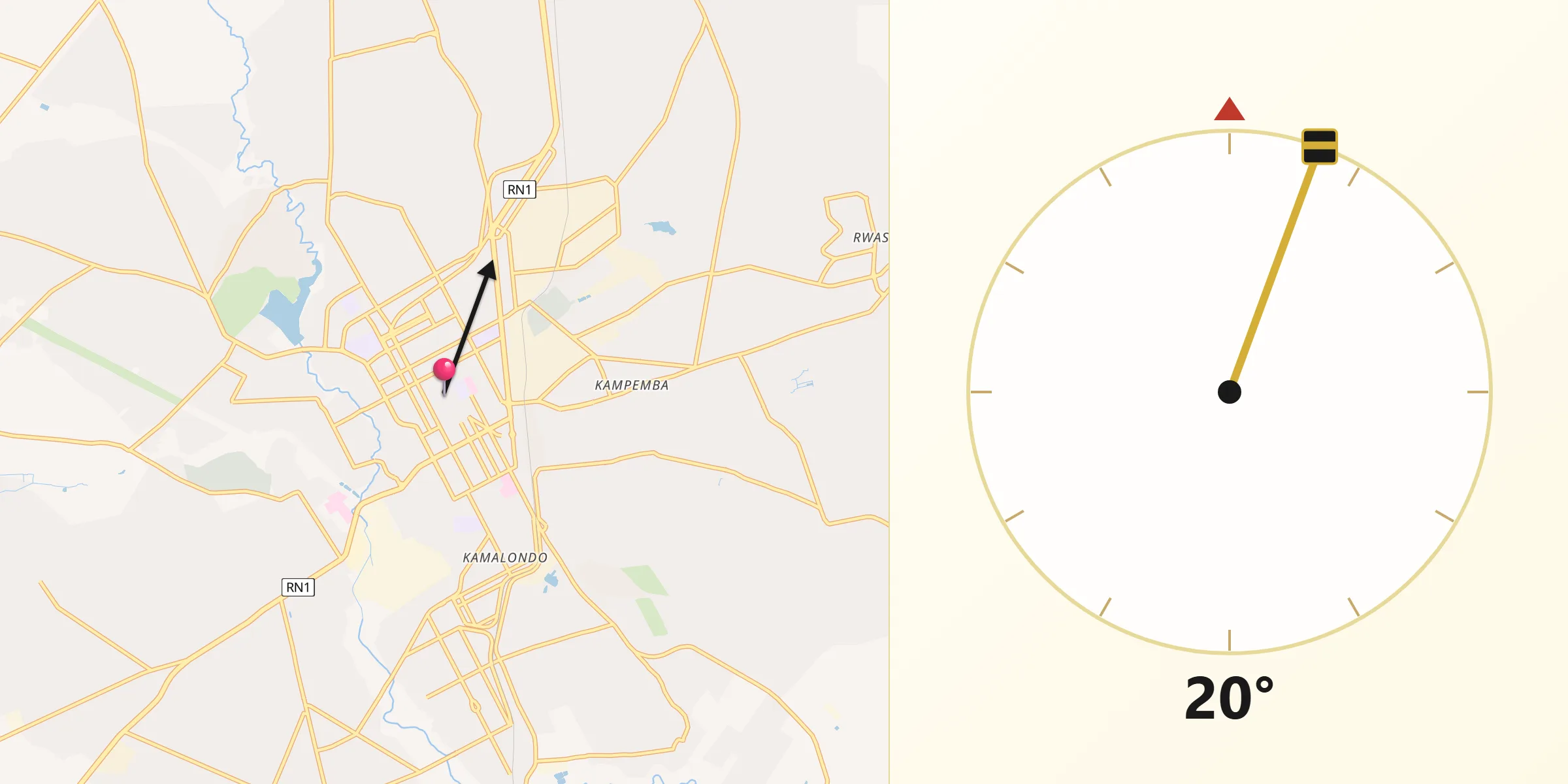 Direction vers la Qibla depuis Lubumbashi