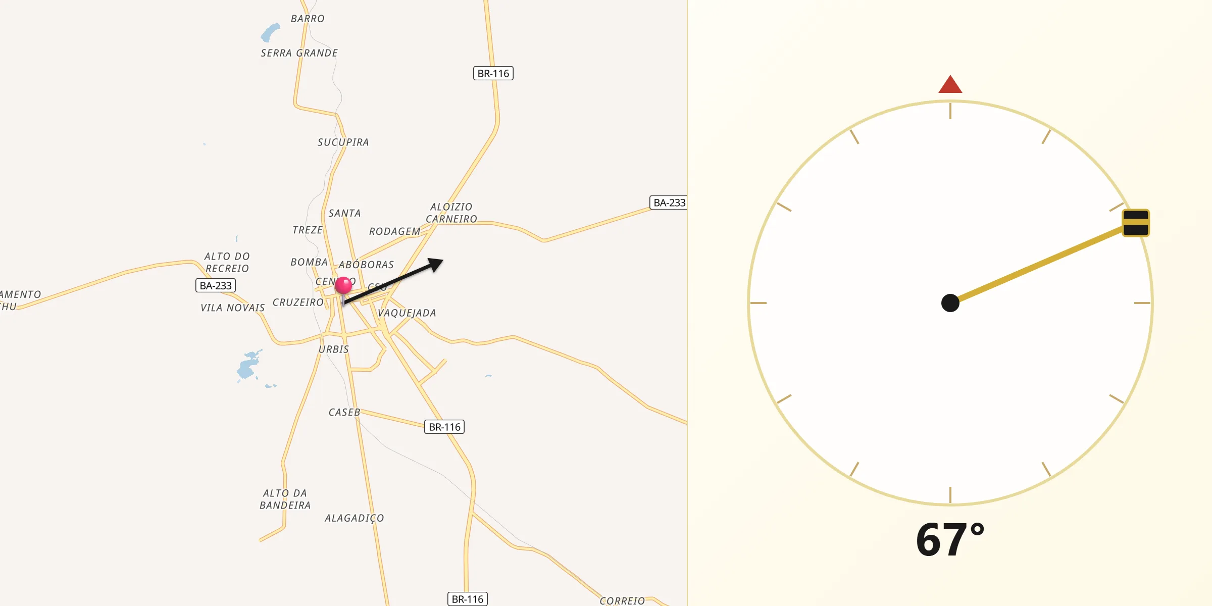 Direção da Qibla a partir de Serrinha