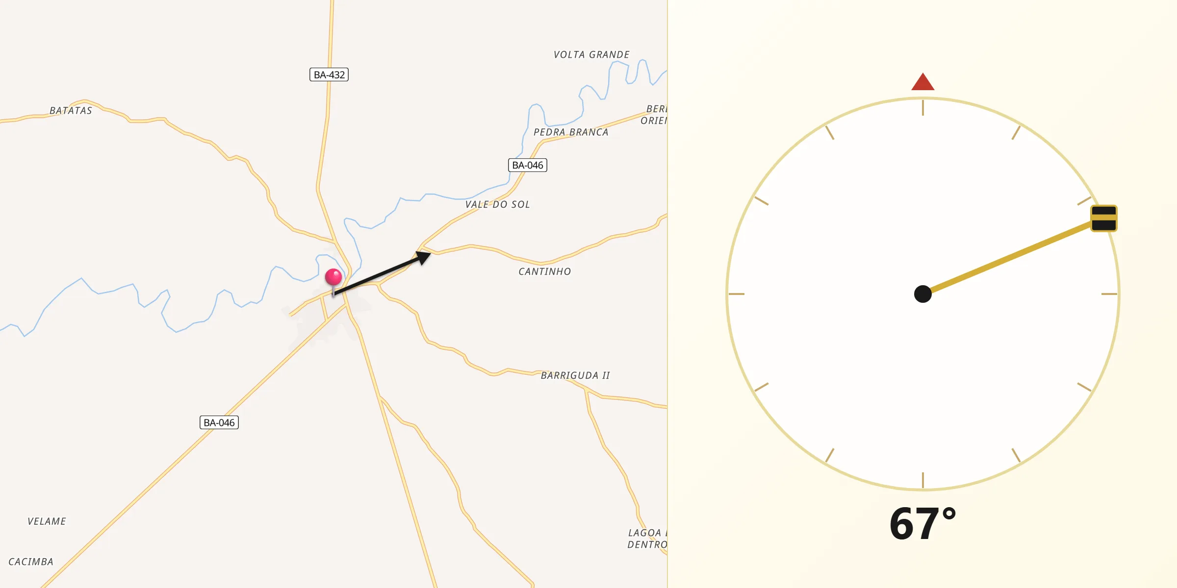 Direção da Qibla a partir de Canarana