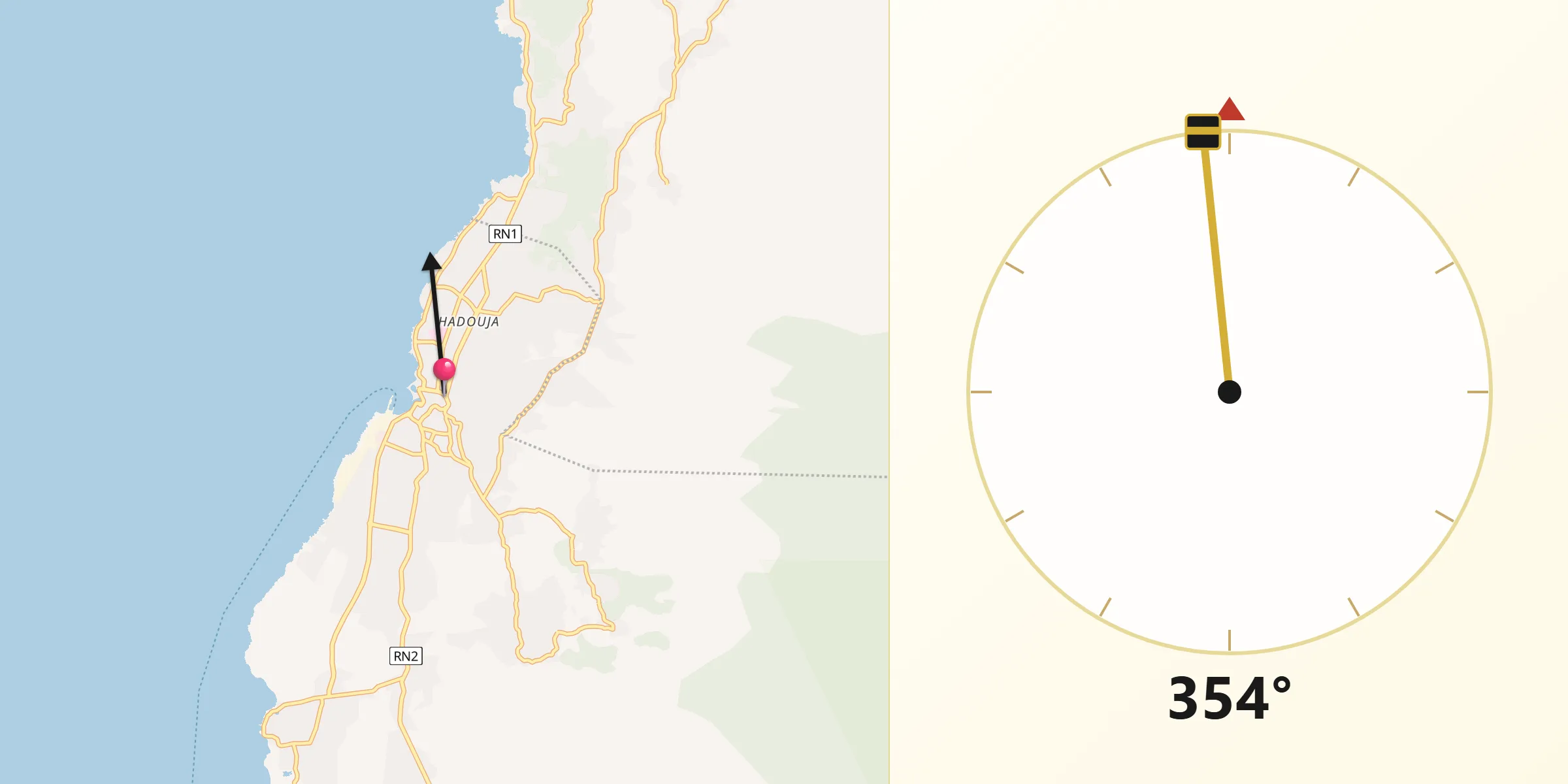 Direction vers la Qibla depuis Moroni