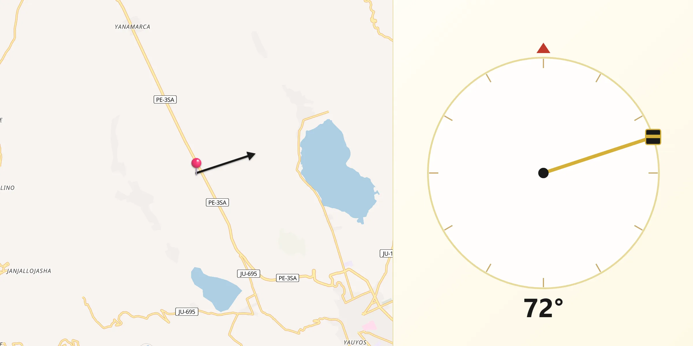 Dirección de la Qibla desde Acolla