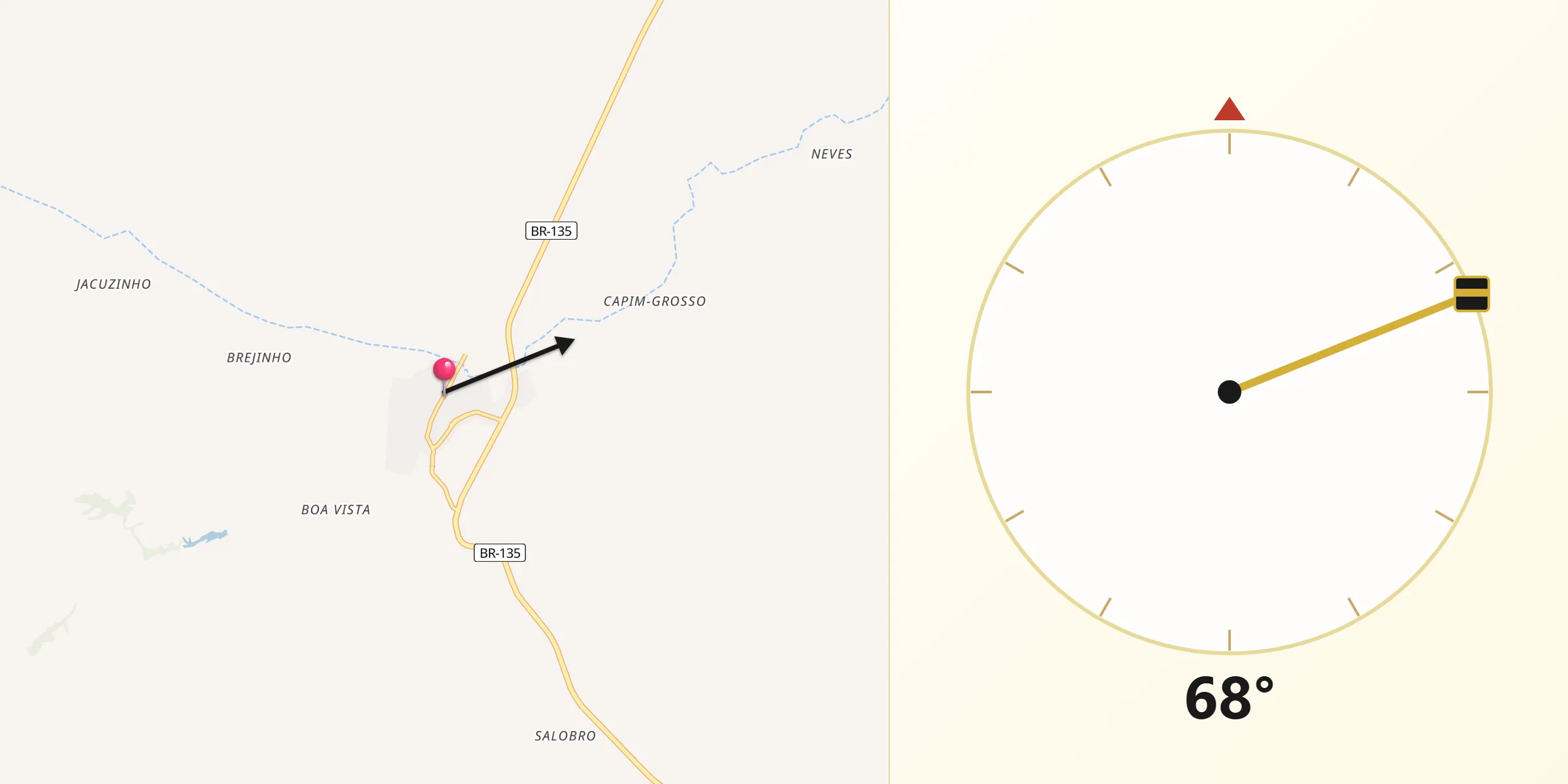 Direção da Qibla a partir de Riachão das Neves
