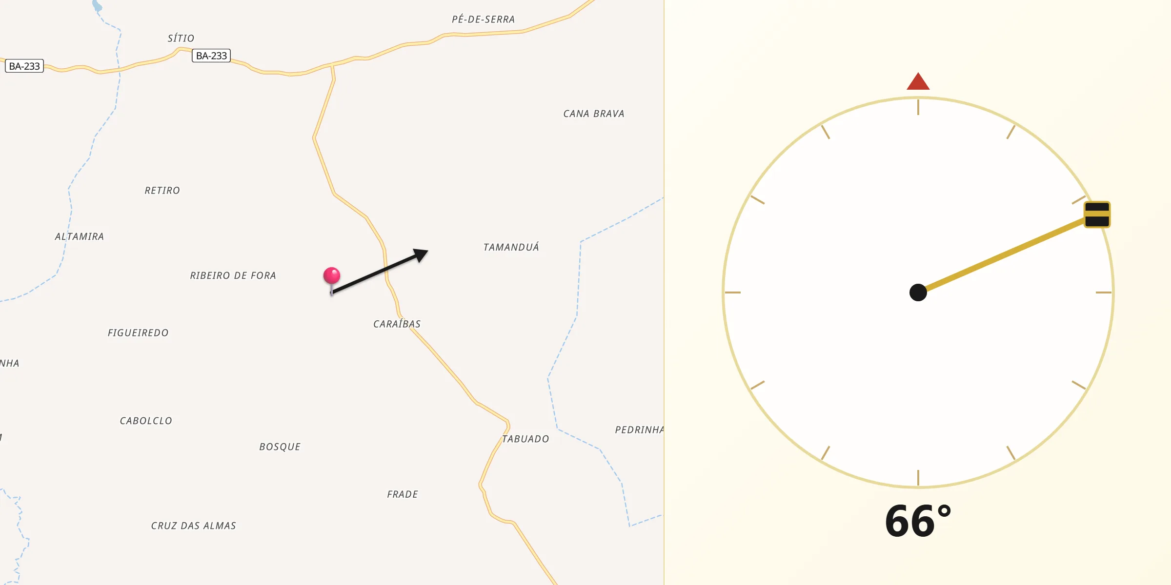 Direção da Qibla a partir de Aporá