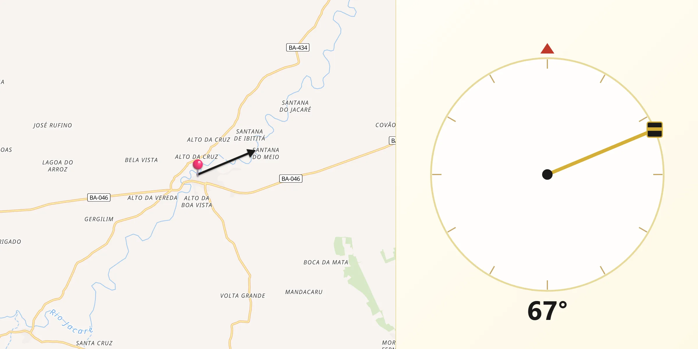 Direção da Qibla a partir de Barro Alto