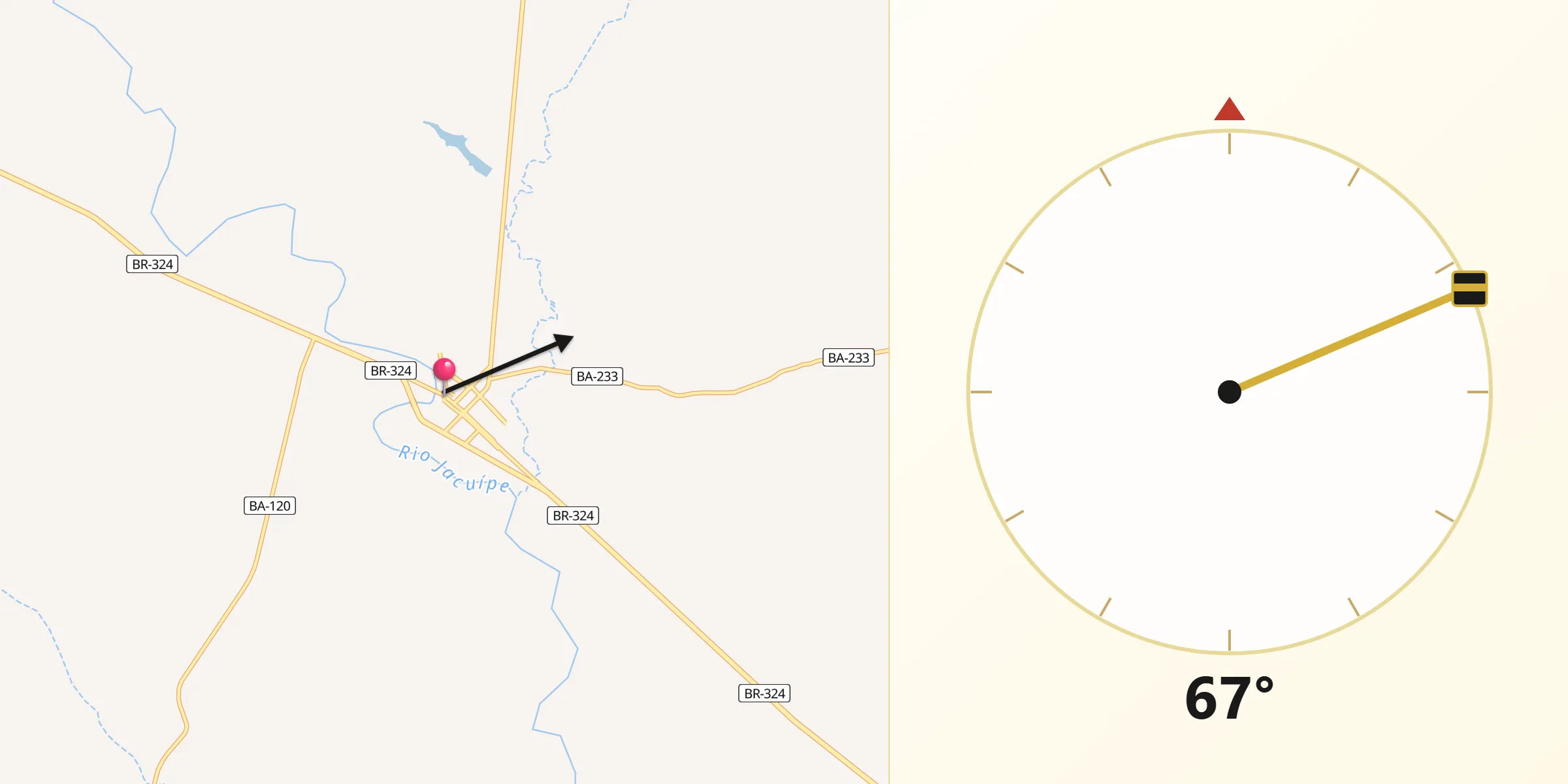 Direção da Qibla a partir de Riachão do Jacuípe