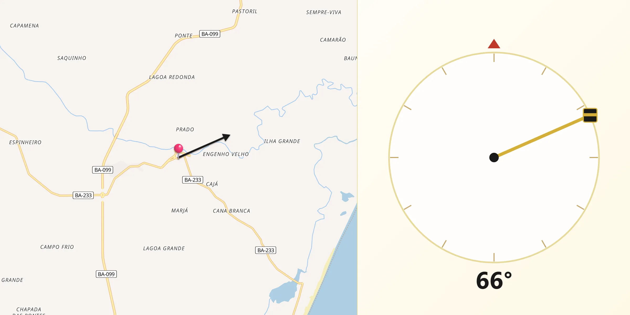 Direção da Qibla a partir de Conde