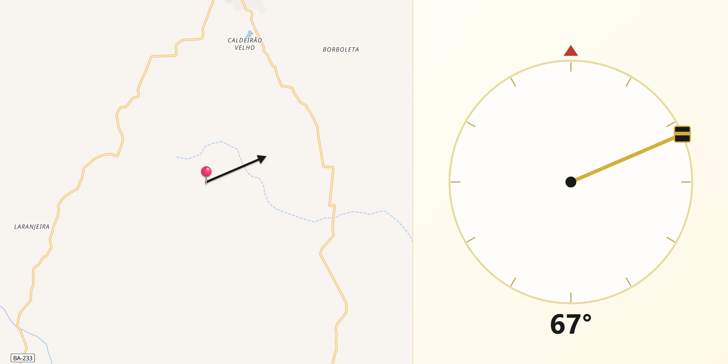 Direção da Qibla a partir de Pé de Serra