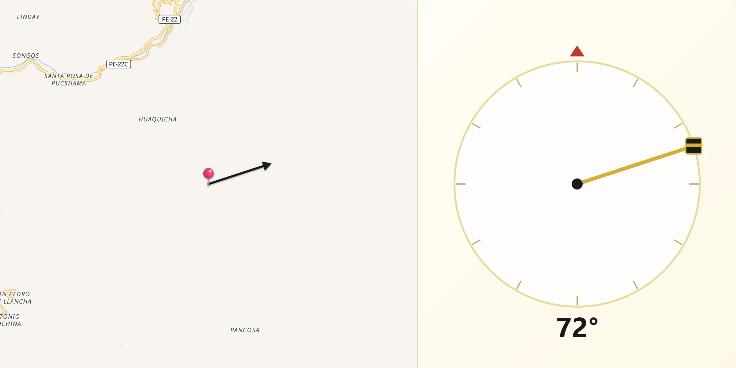Dirección de la Qibla desde Provincia de Huarochirí