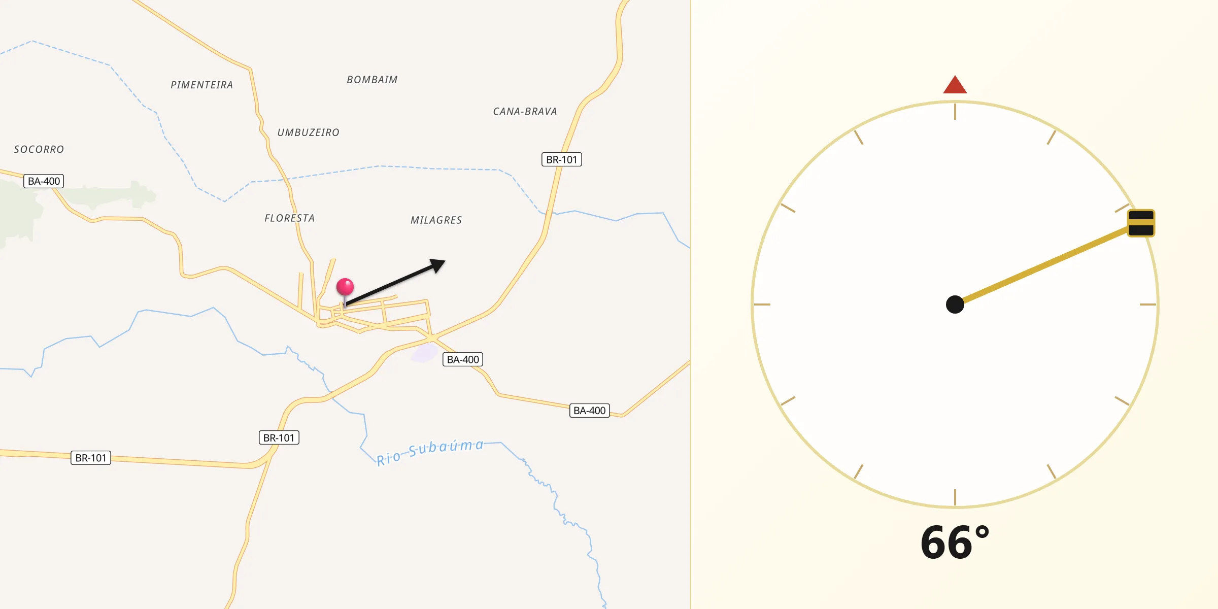 Direção da Qibla a partir de Entre Rios