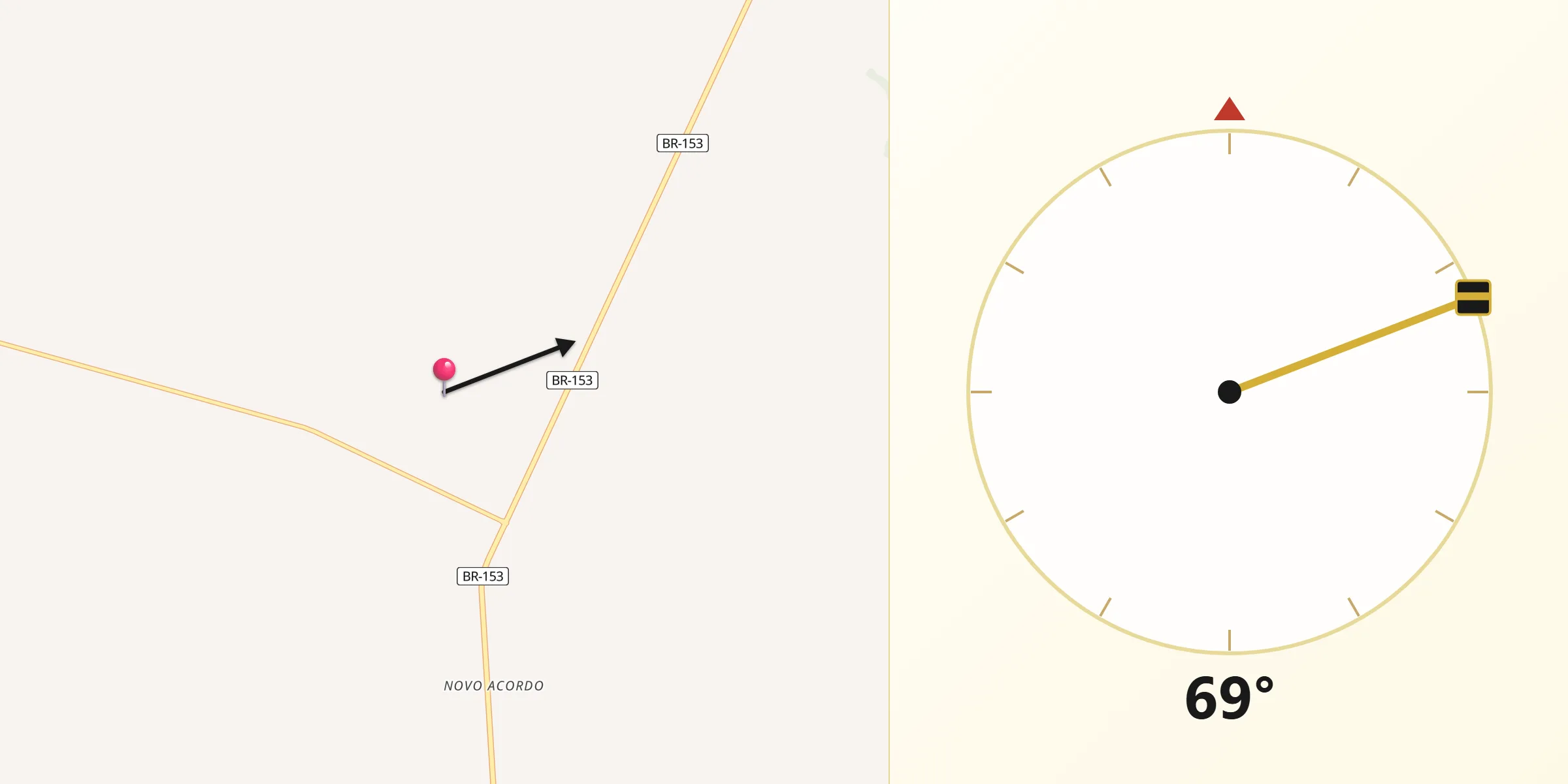 Direção da Qibla a partir de Cariri do Tocantins