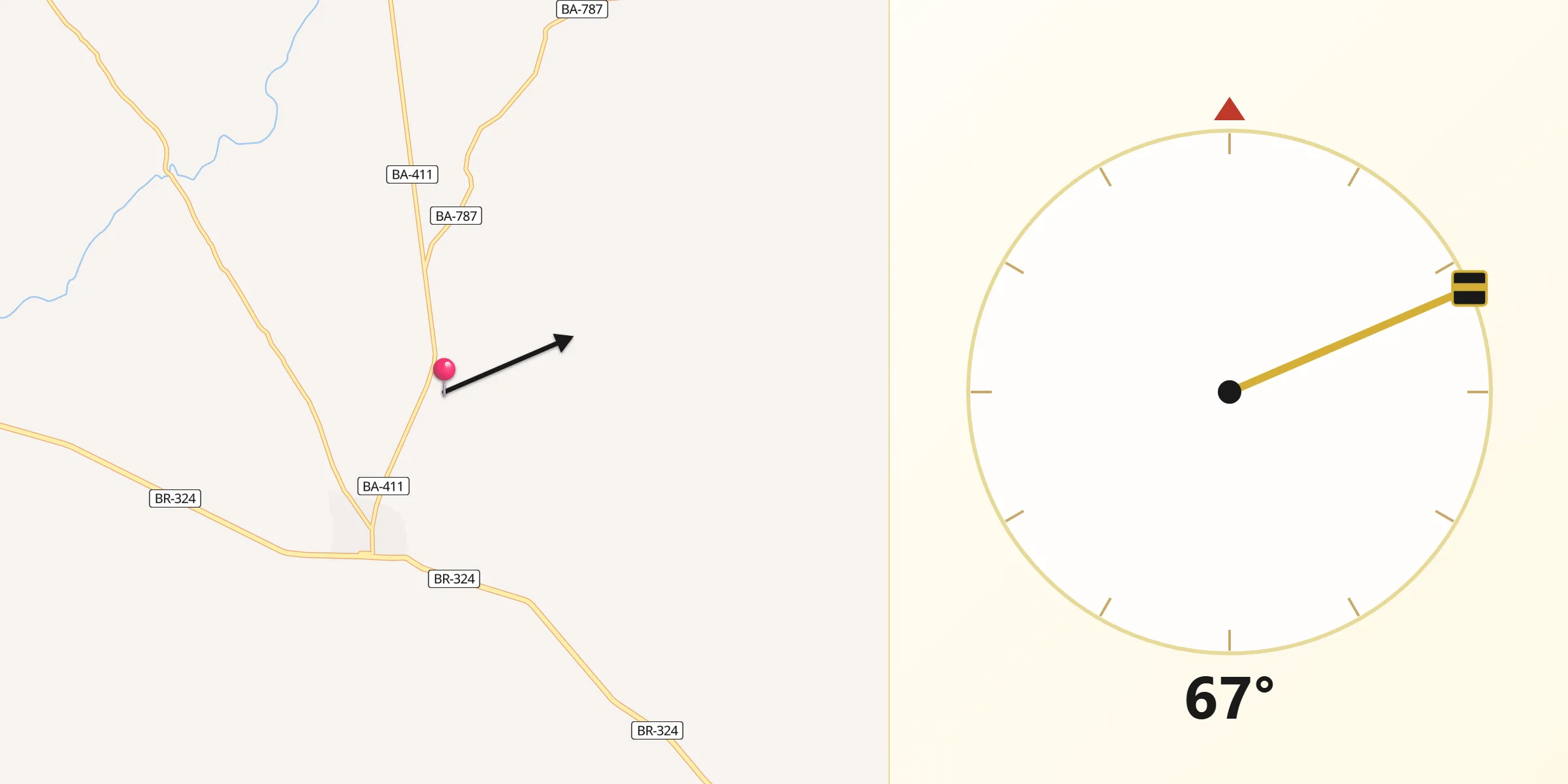 Direção da Qibla a partir de Tanquinho
