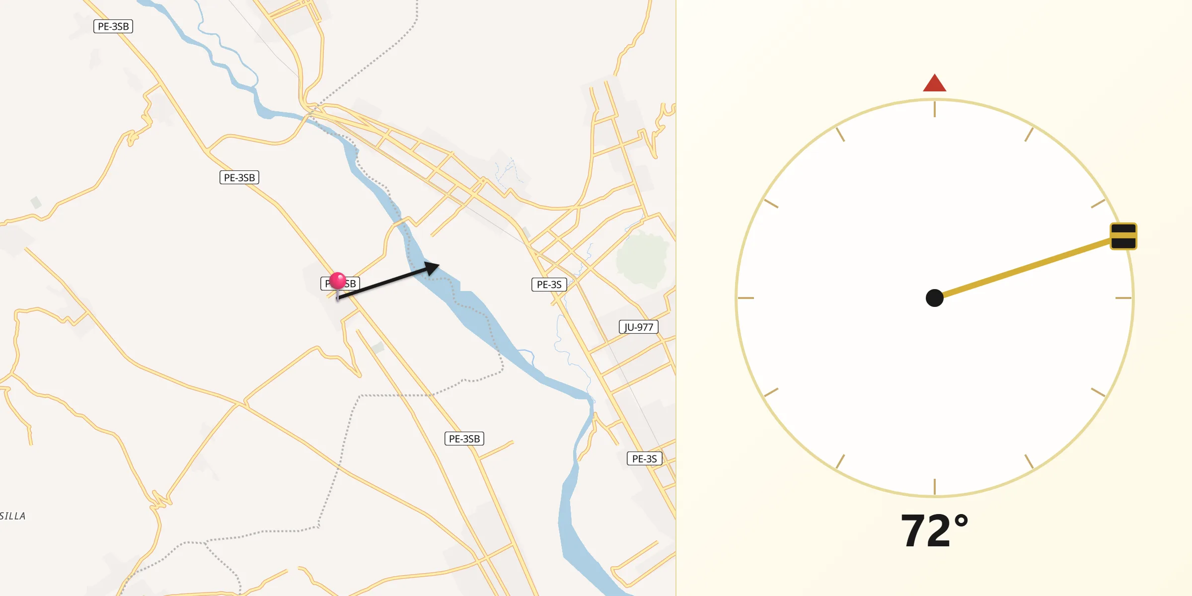 Dirección de la Qibla desde Orcotuna