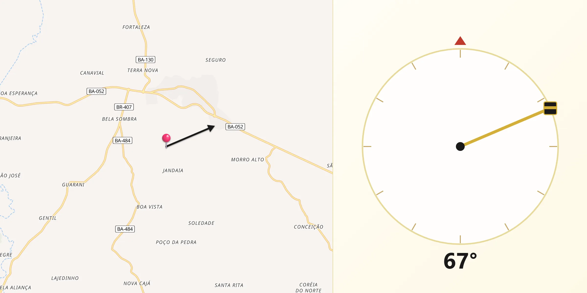 Direção da Qibla a partir de Baixa Grande
