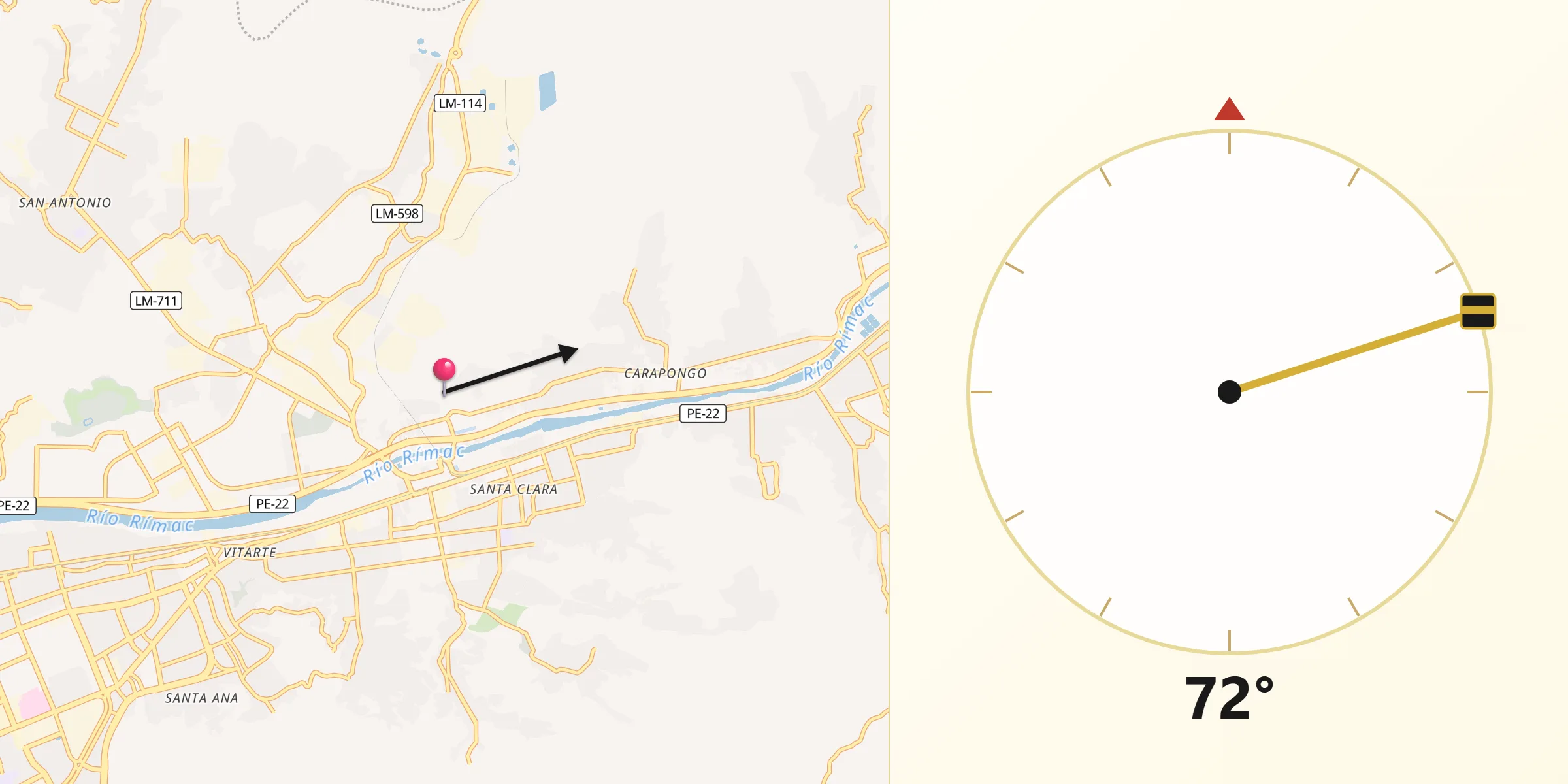 Dirección de la Qibla desde Santa María