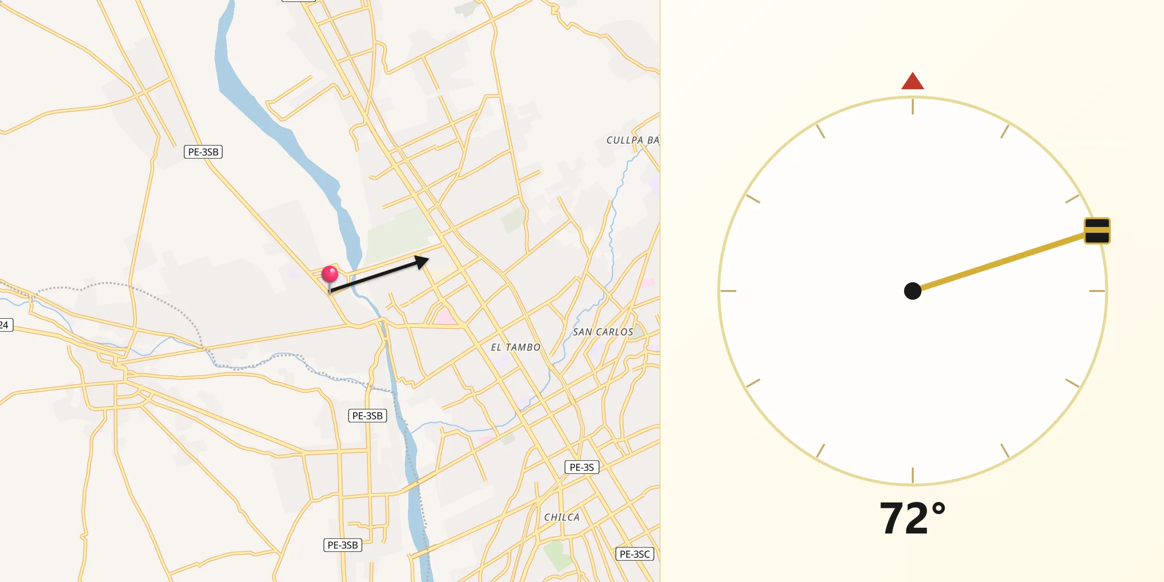 Dirección de la Qibla desde Pilcomay
