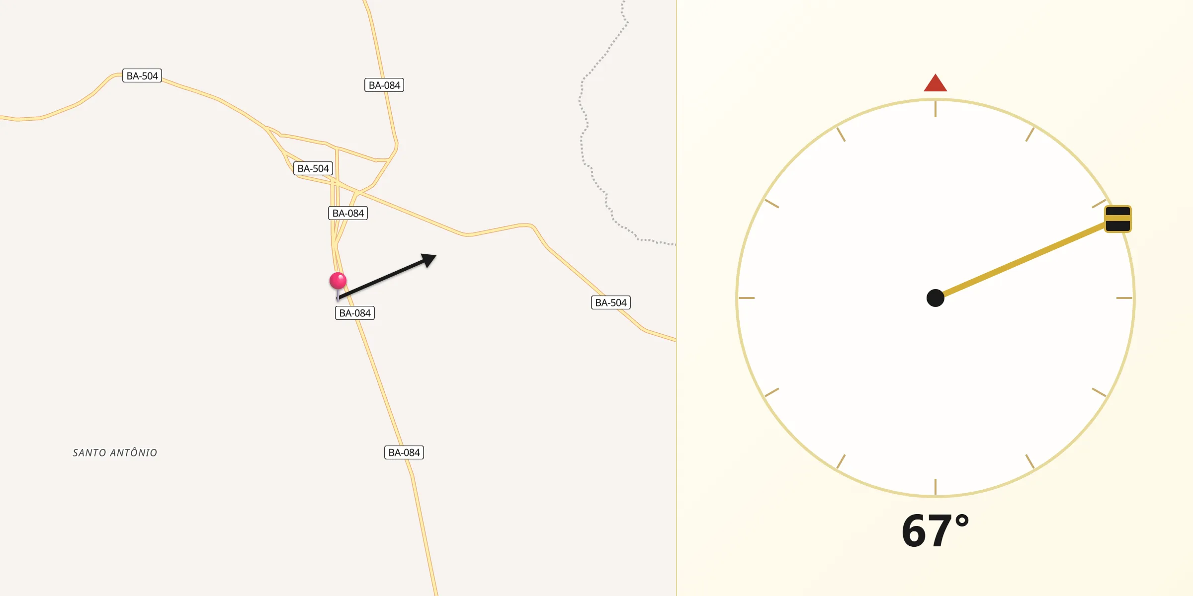 Direção da Qibla a partir de Irará