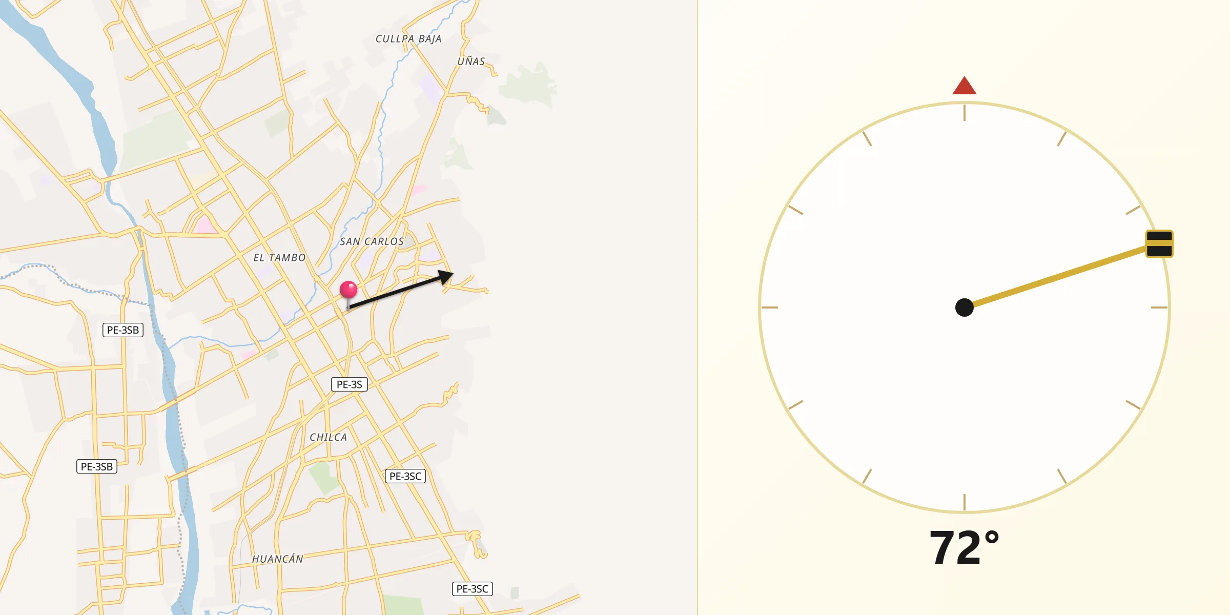 Dirección de la Qibla desde Huancayo