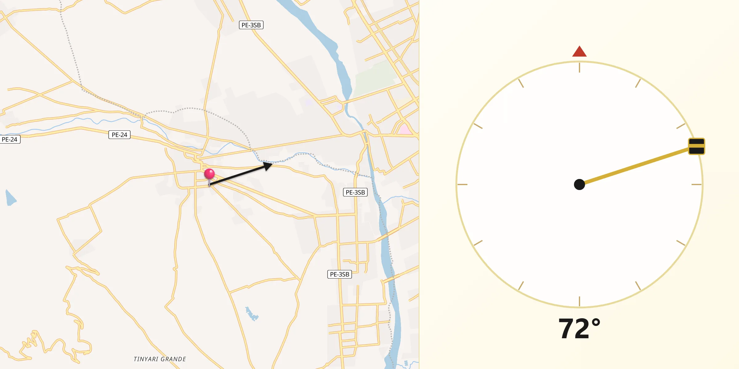Dirección de la Qibla desde Chupaca