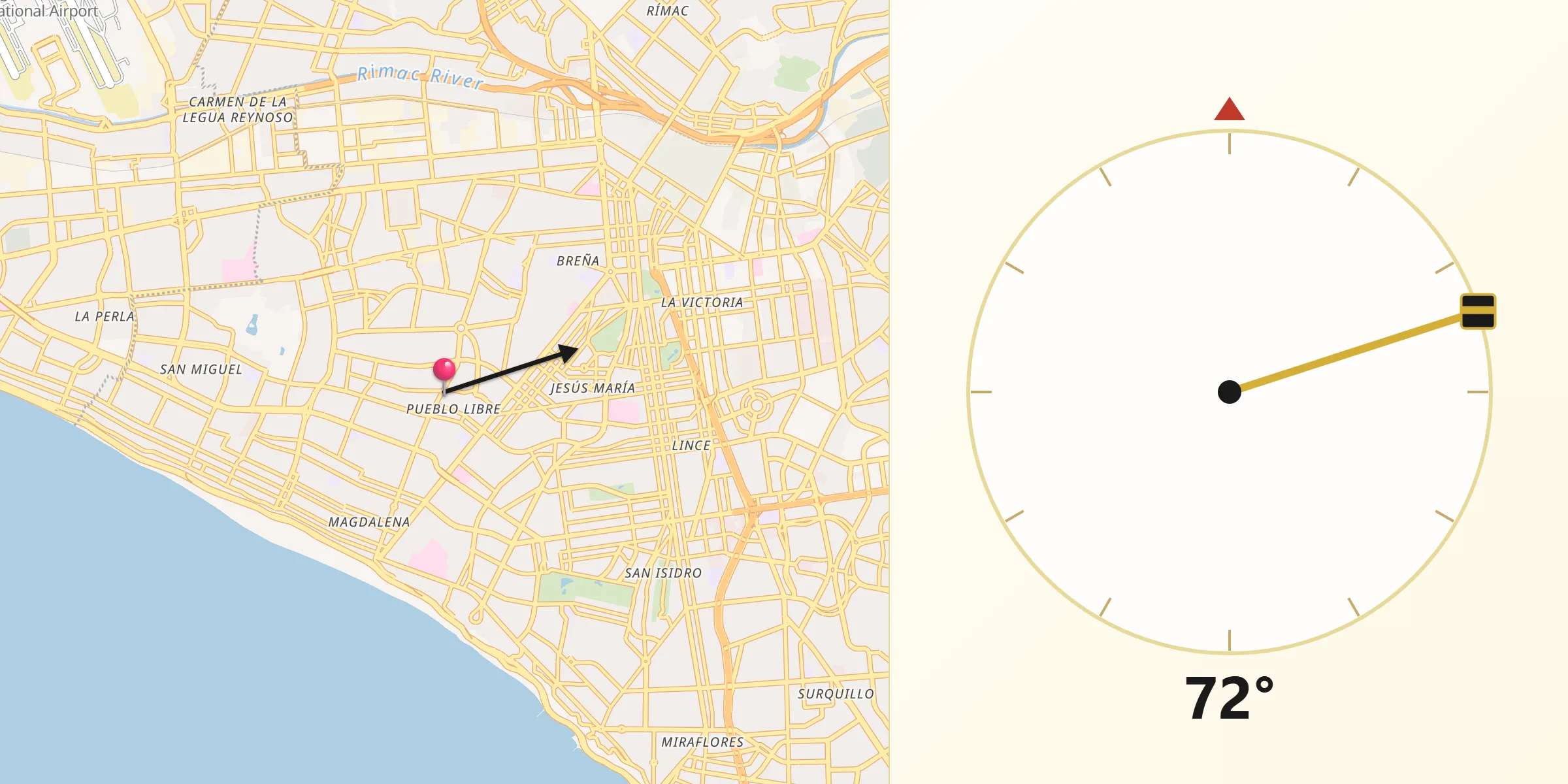 Dirección de la Qibla desde Pueblo Libre