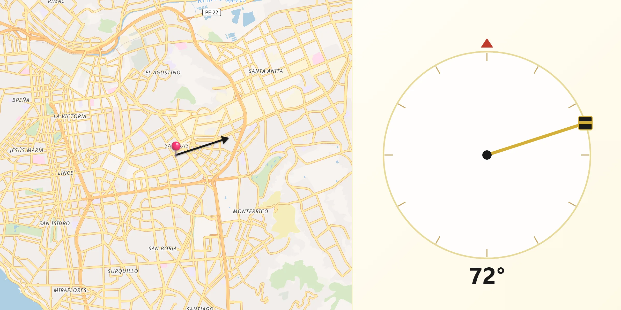 Dirección de la Qibla desde San Luis
