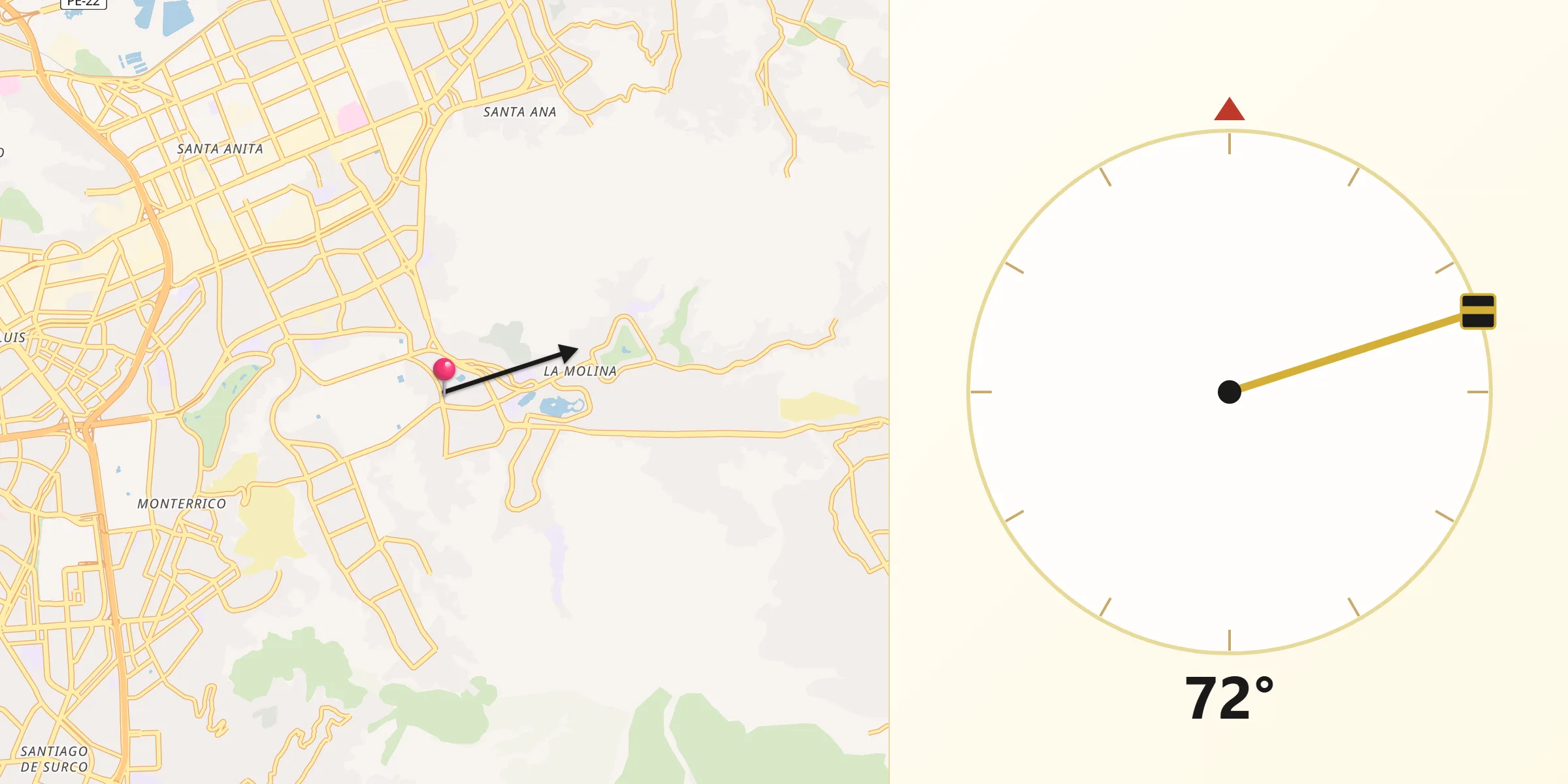Dirección de la Qibla desde La Molina