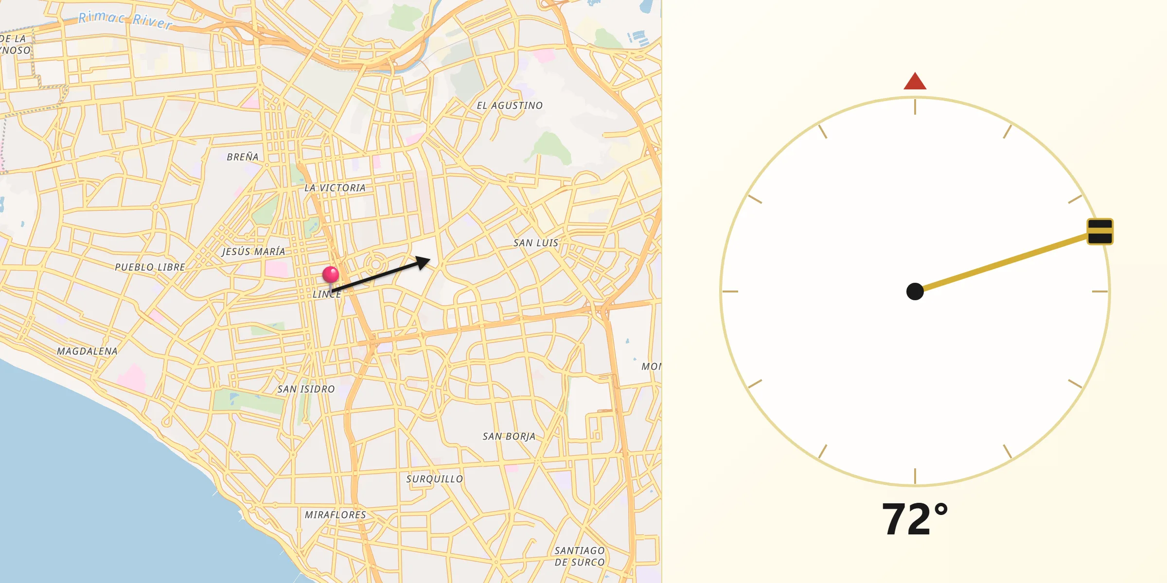 Dirección de la Qibla desde Lince