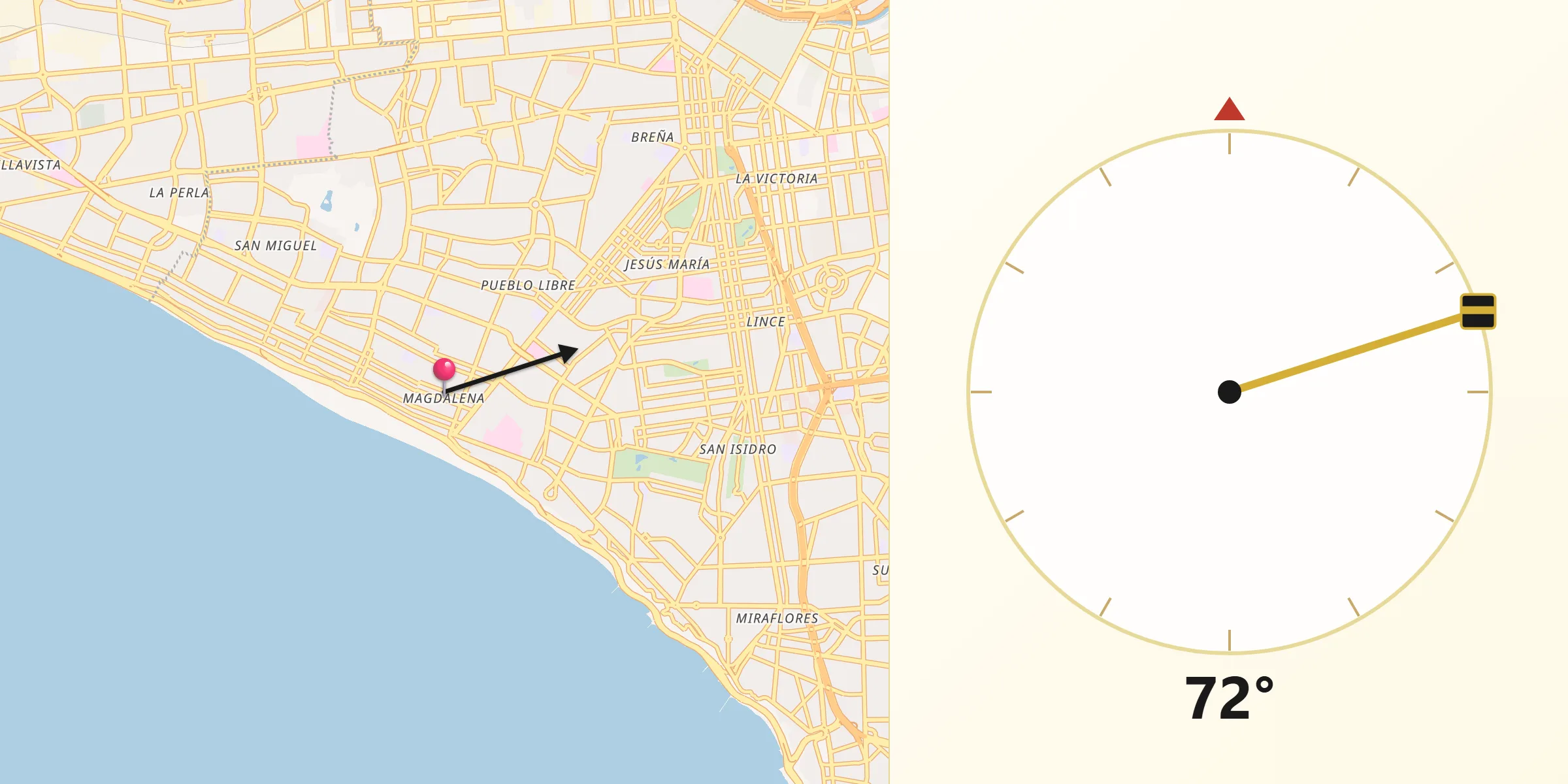 Dirección de la Qibla desde Magdalena del Mar