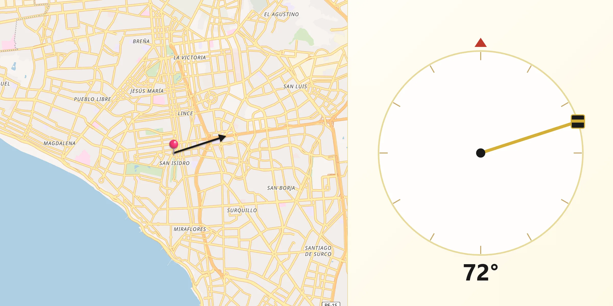 Dirección de la Qibla desde San Isidro
