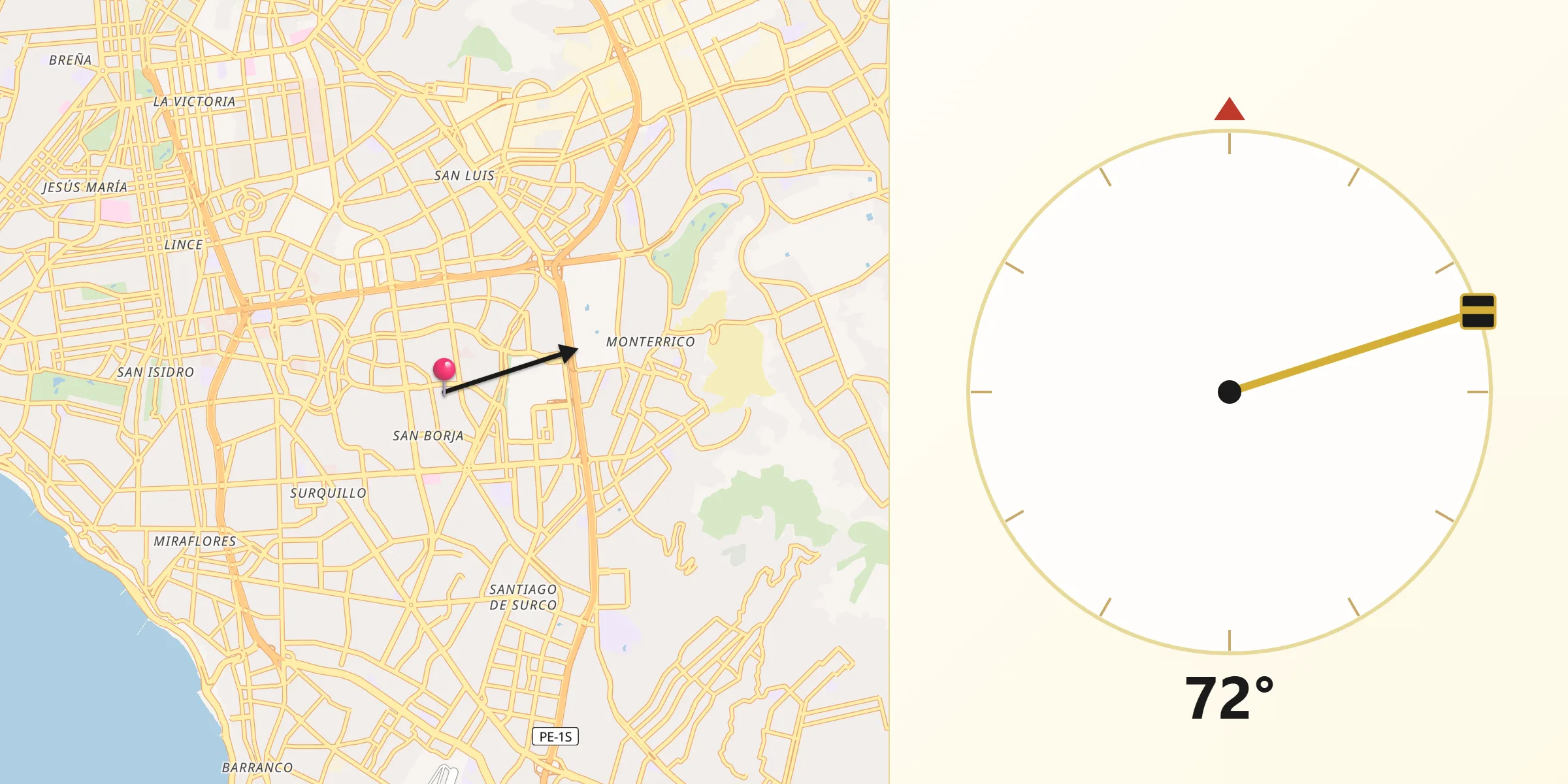 Dirección de la Qibla desde San Borja