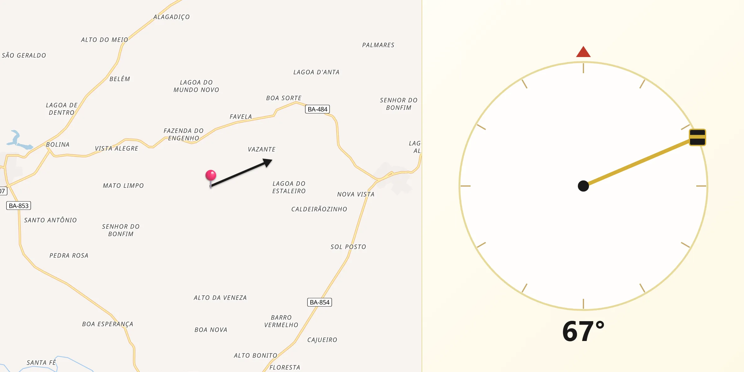 Direção da Qibla a partir de Macajuba