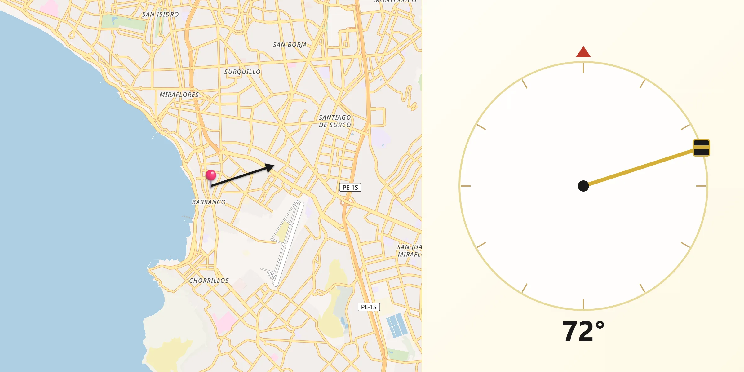 Dirección de la Qibla desde Barranco