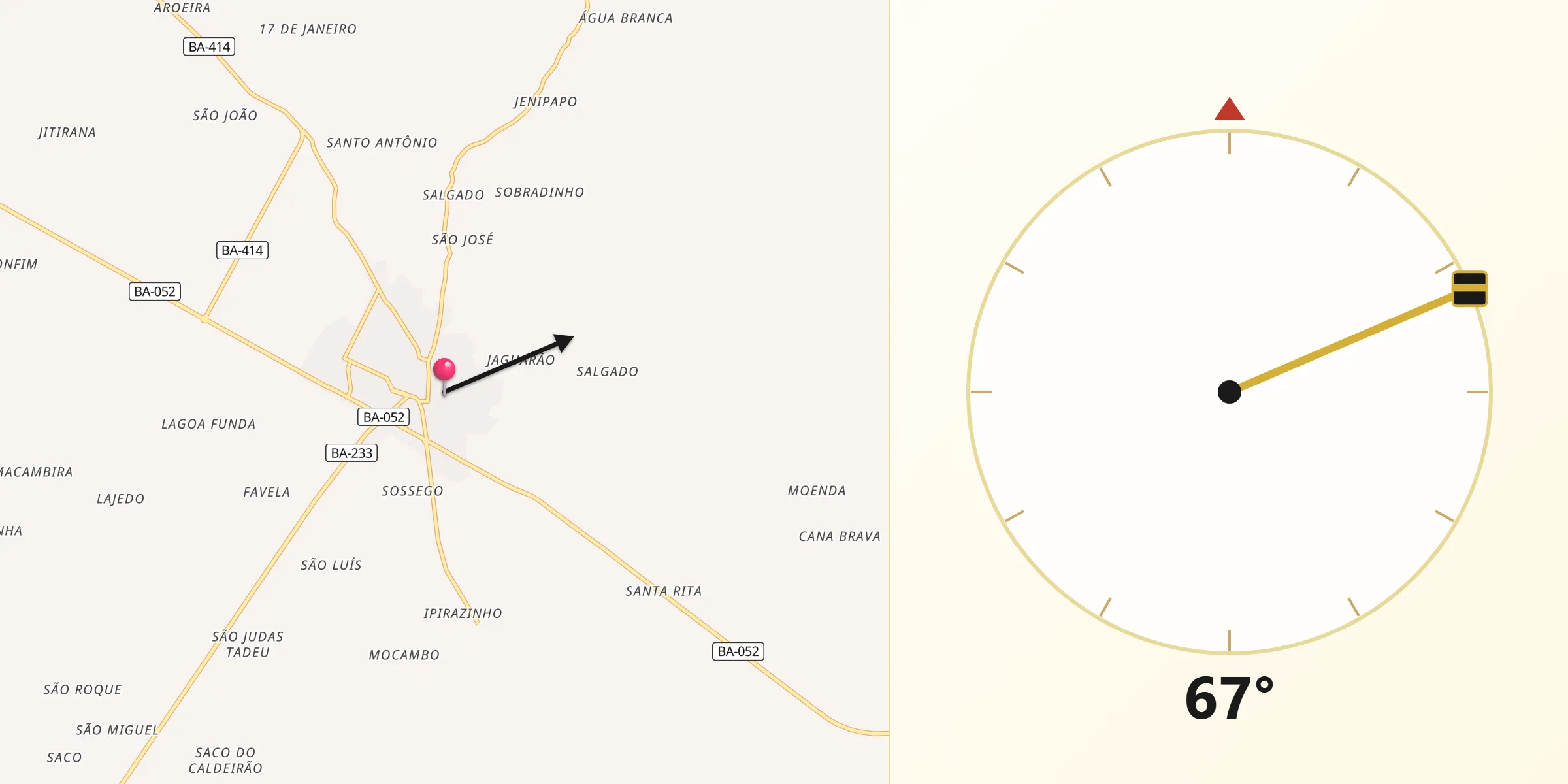 Direção da Qibla a partir de Ipirá