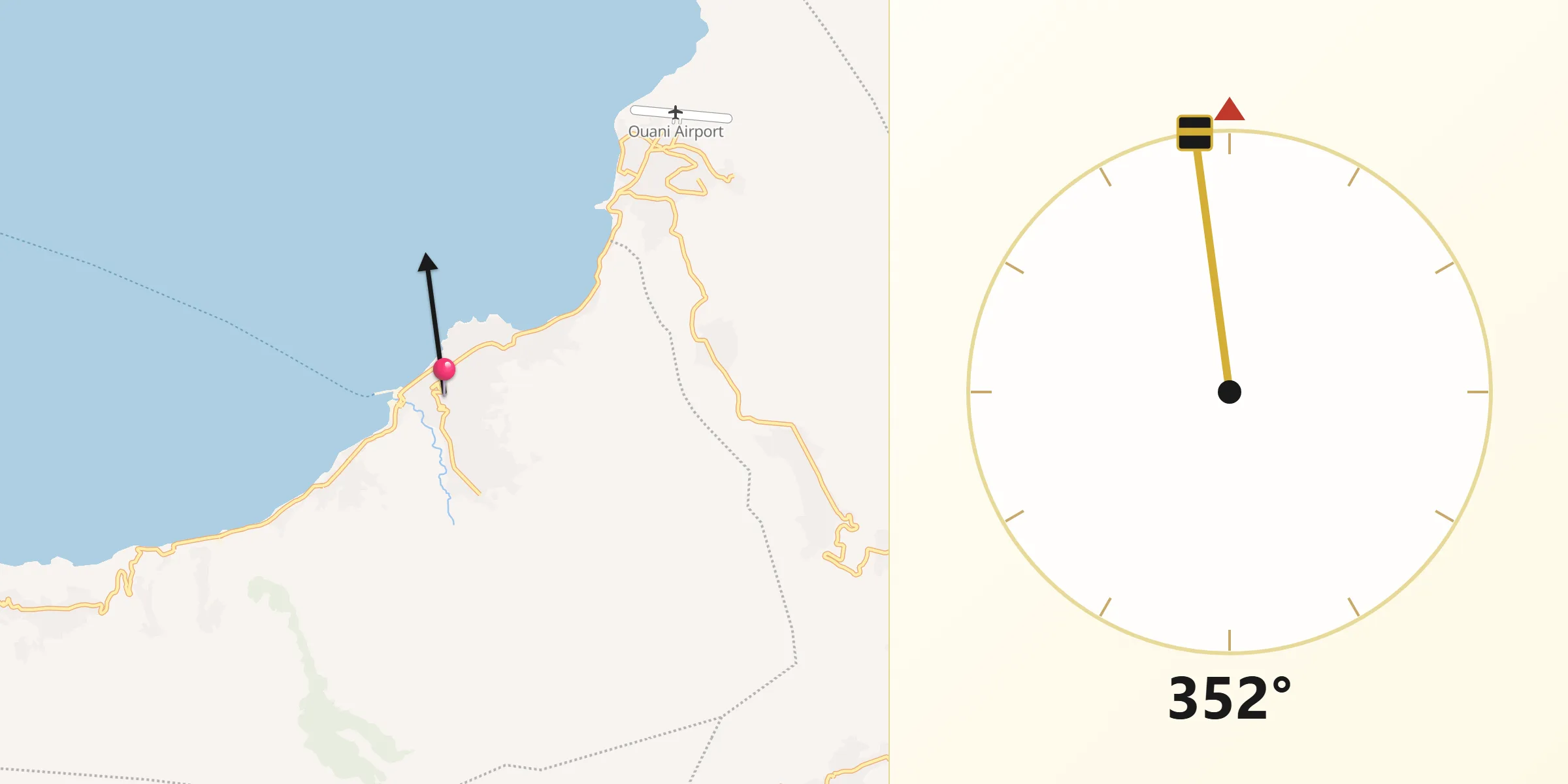 Direction vers la Qibla depuis Moutsamoudou