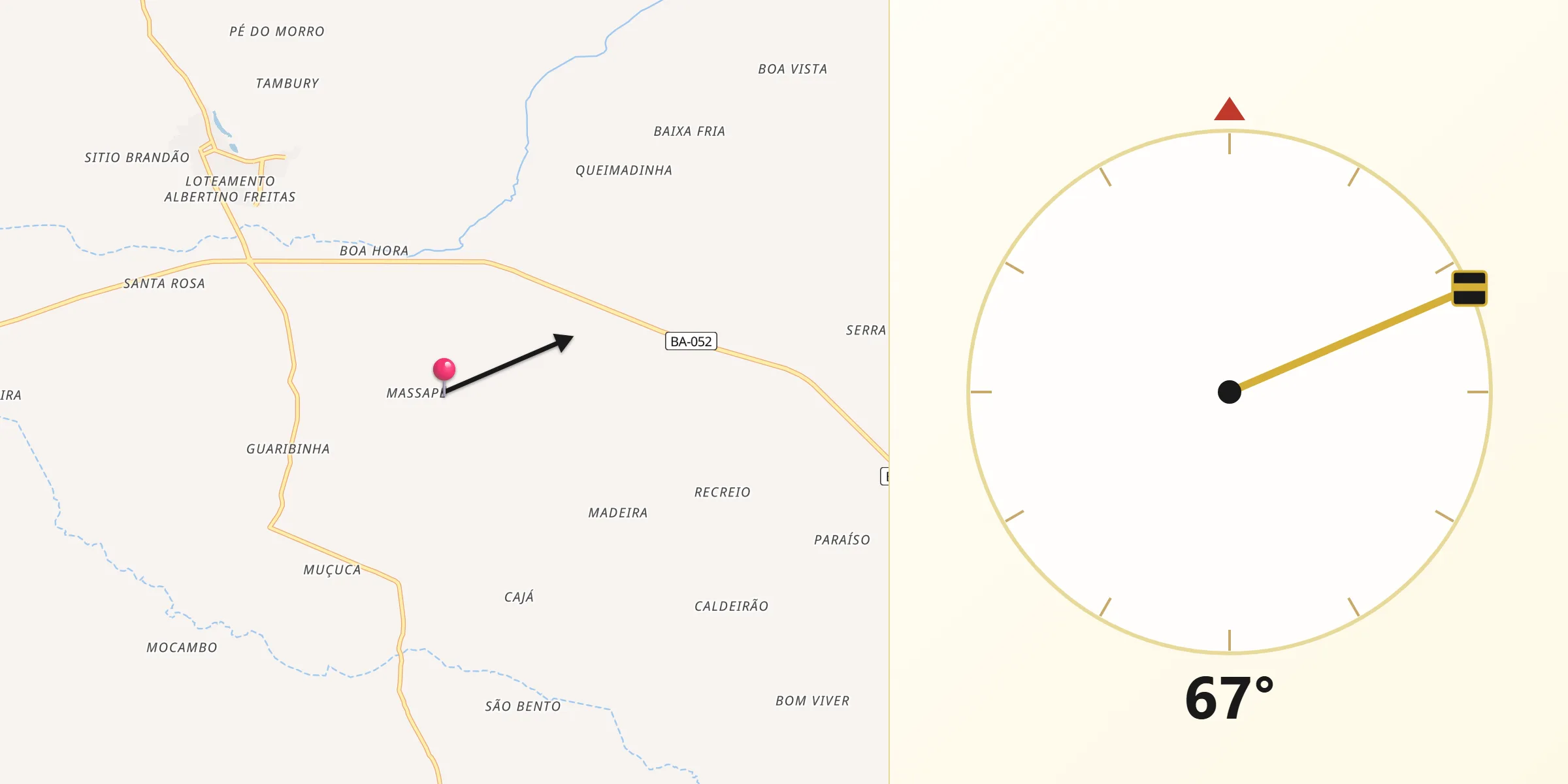 Direção da Qibla a partir de Anguera