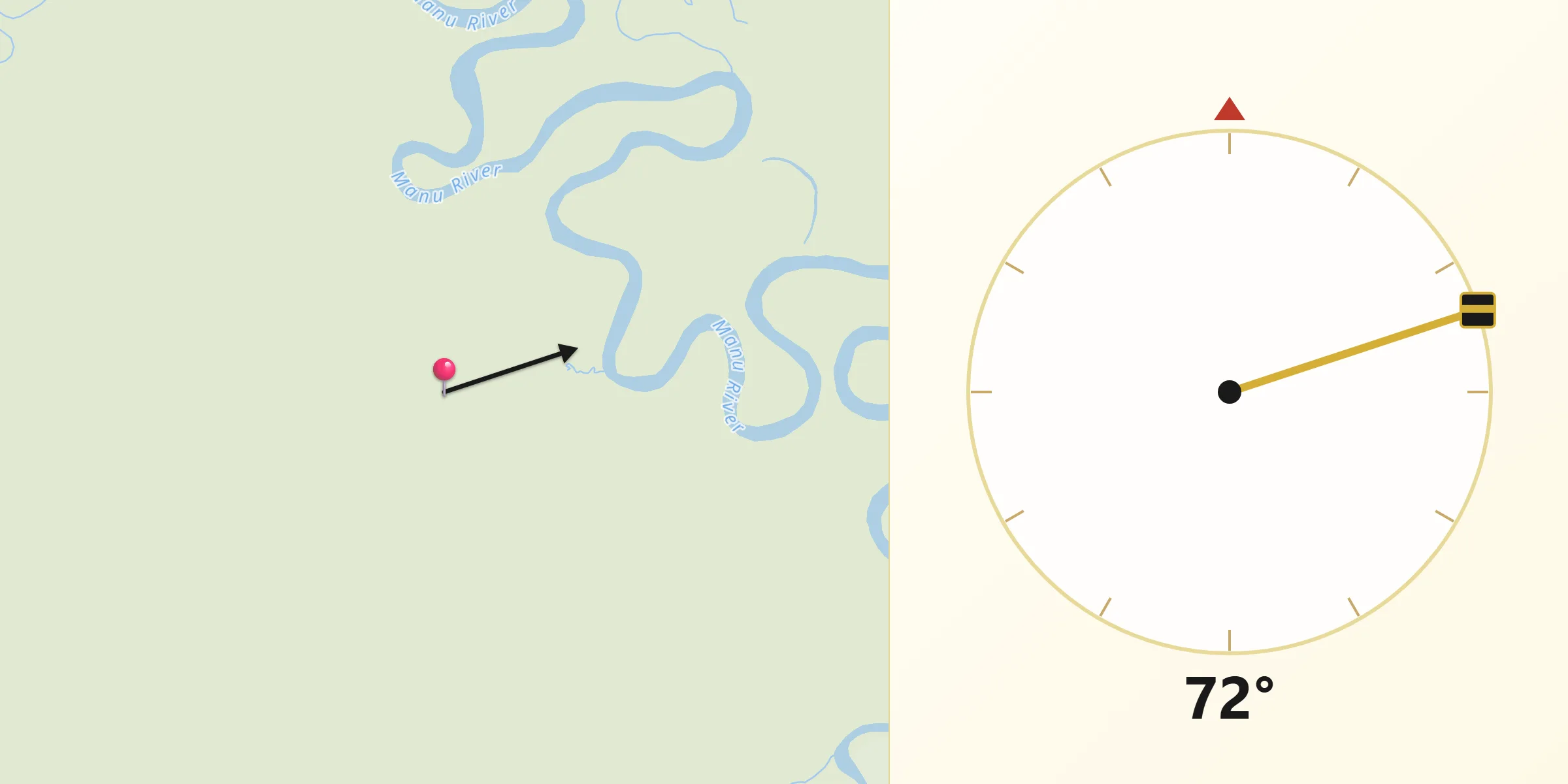 Dirección de la Qibla desde Provincia de Manú