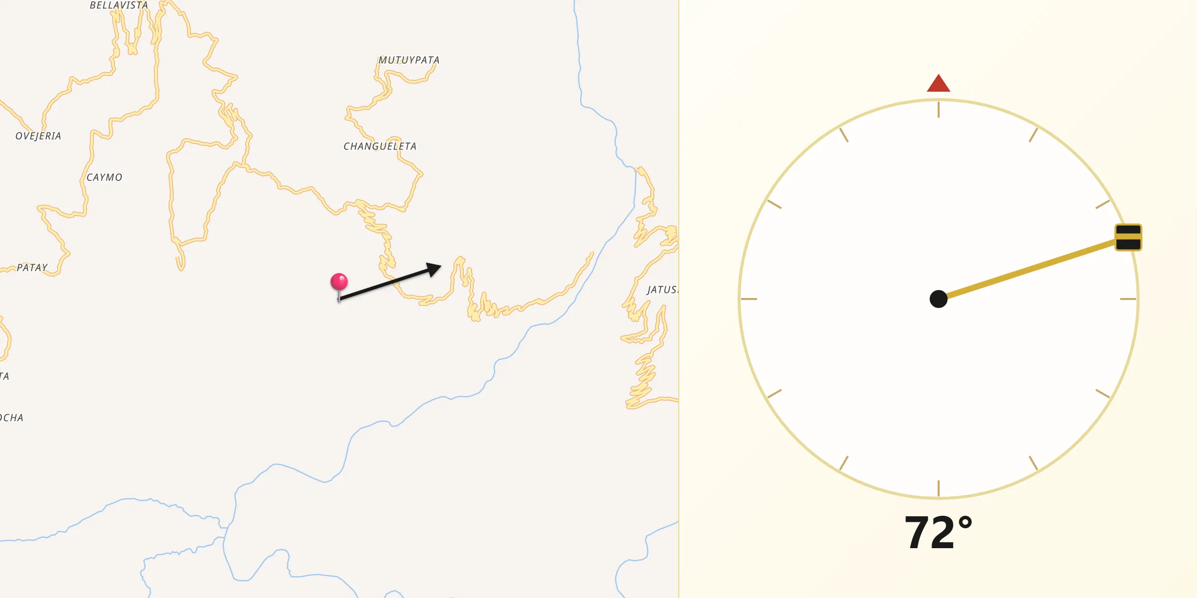 Dirección de la Qibla desde Provincia de Tayacaja