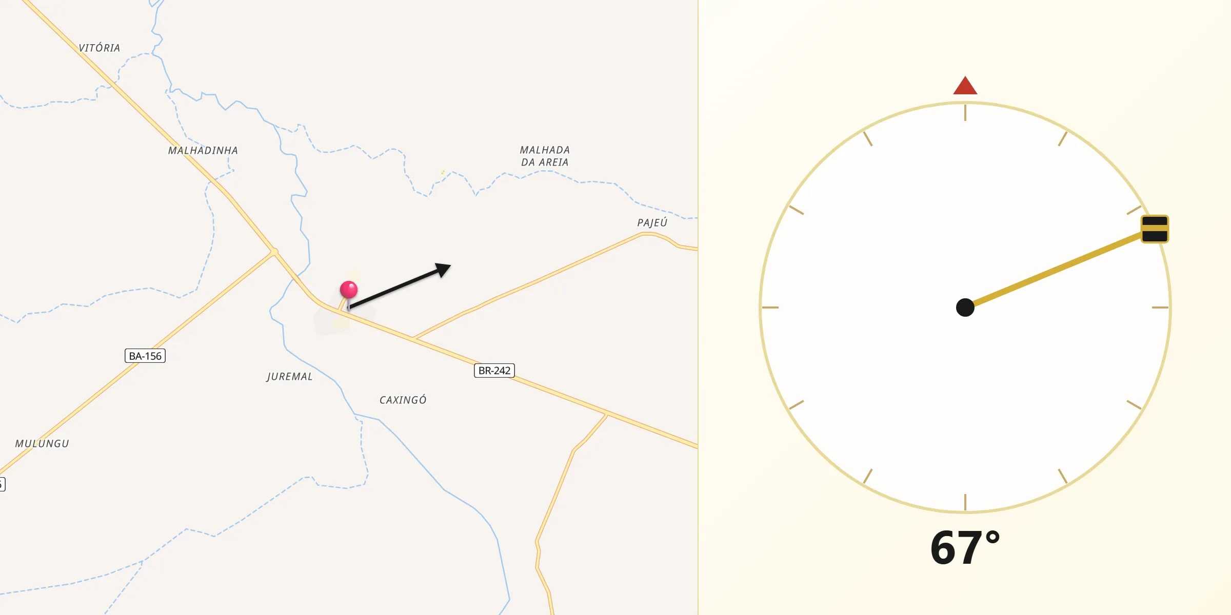 Direção da Qibla a partir de Beira Rio