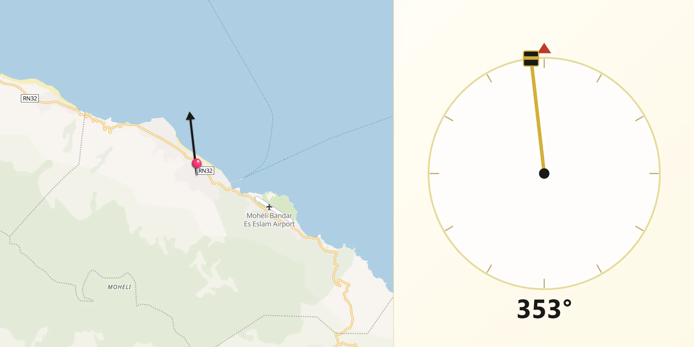 Direction vers la Qibla depuis Fomboni