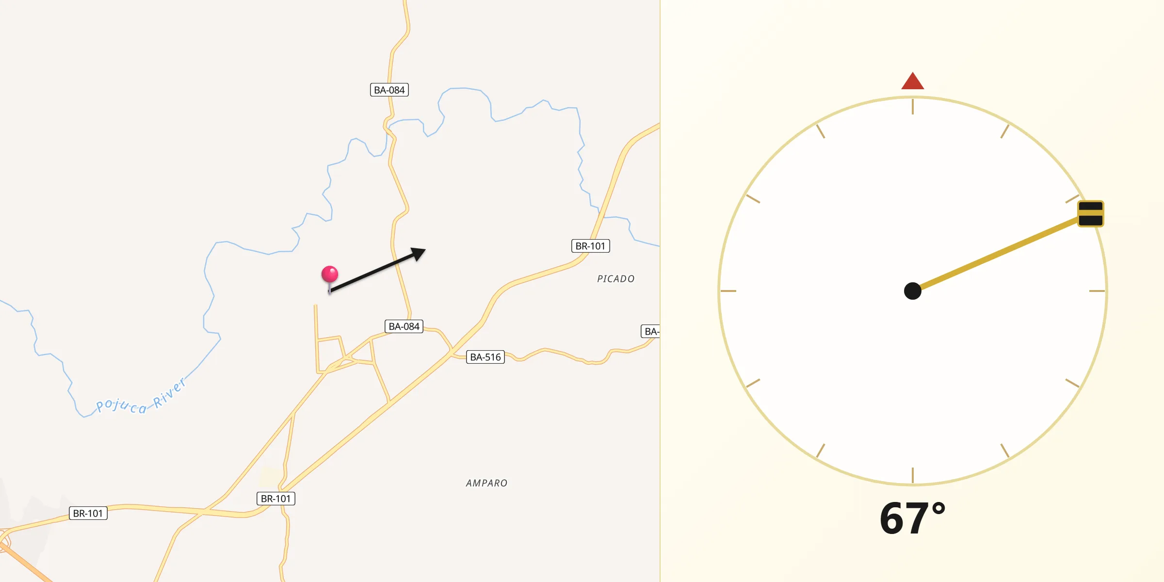 Direção da Qibla a partir de Conceição do Jacuípe