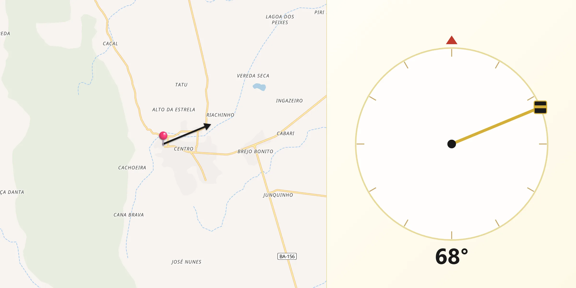 Direção da Qibla a partir de Oliveira dos Brejinhos