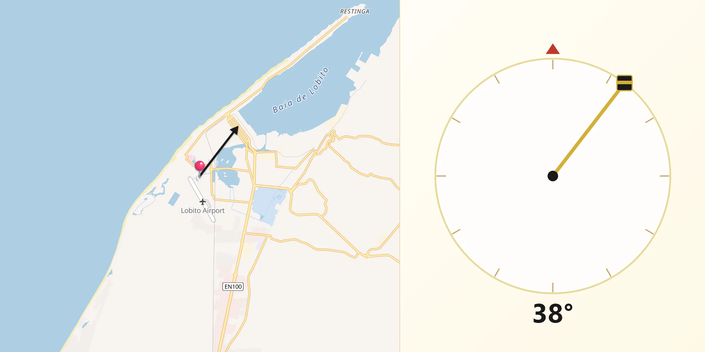 Direção da Qibla a partir de Lobito
